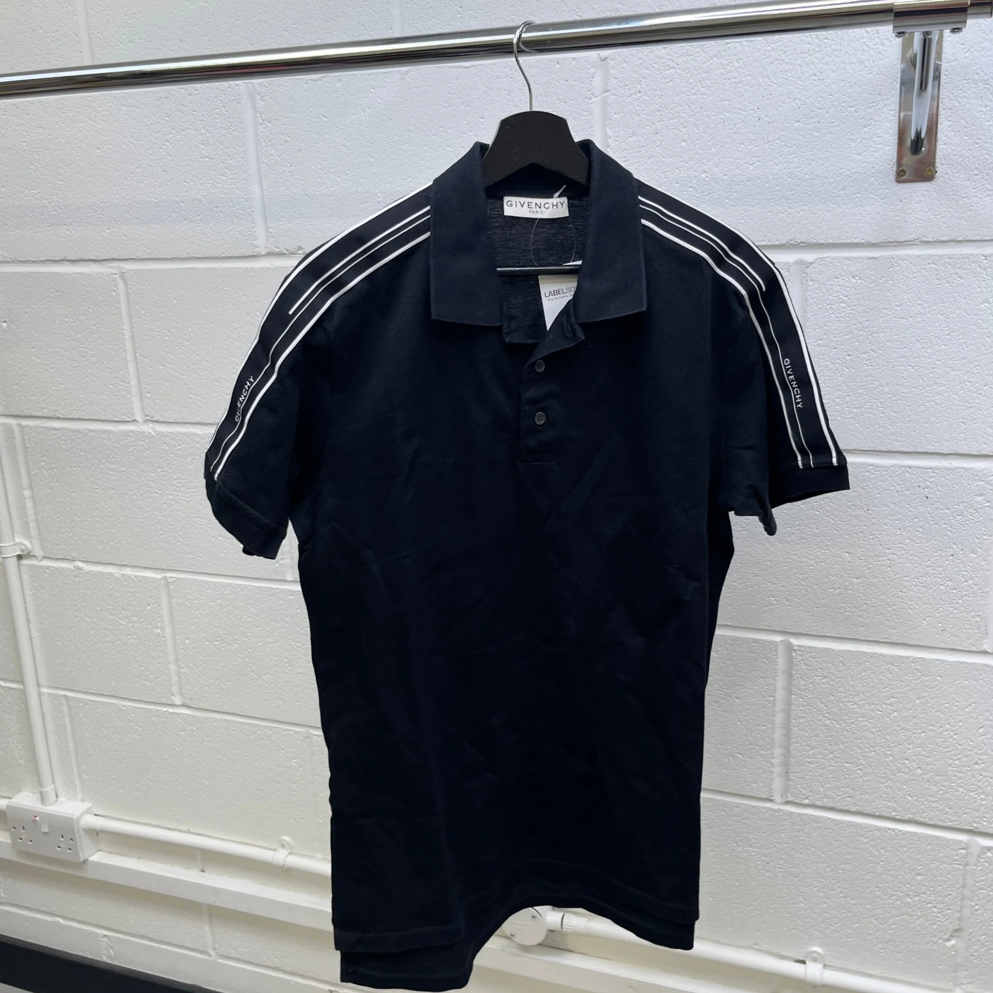 Men's Logo Strip Polo Shirt Black Size S - Image 8