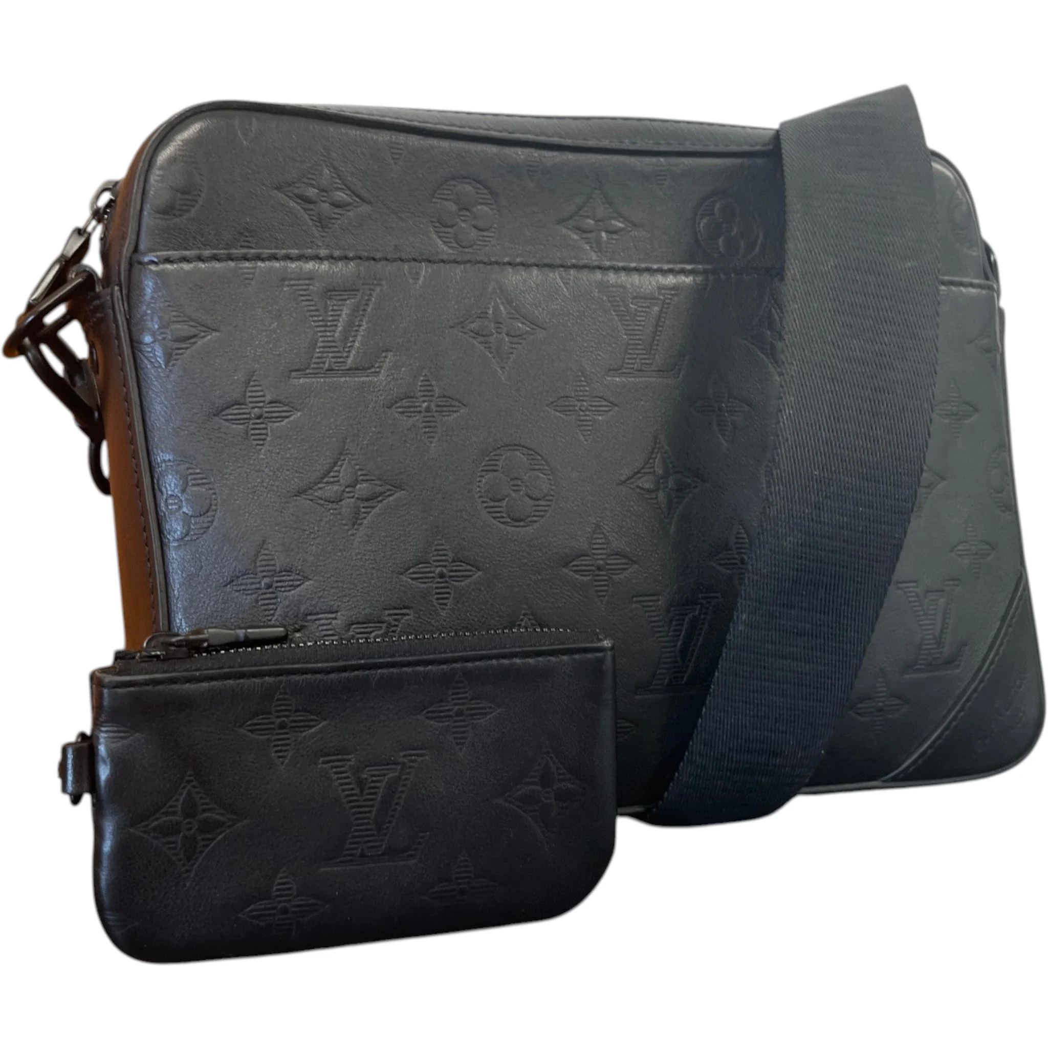 Men's Monogram Shadow Leather Duo Messenger Bag Black - Image 4