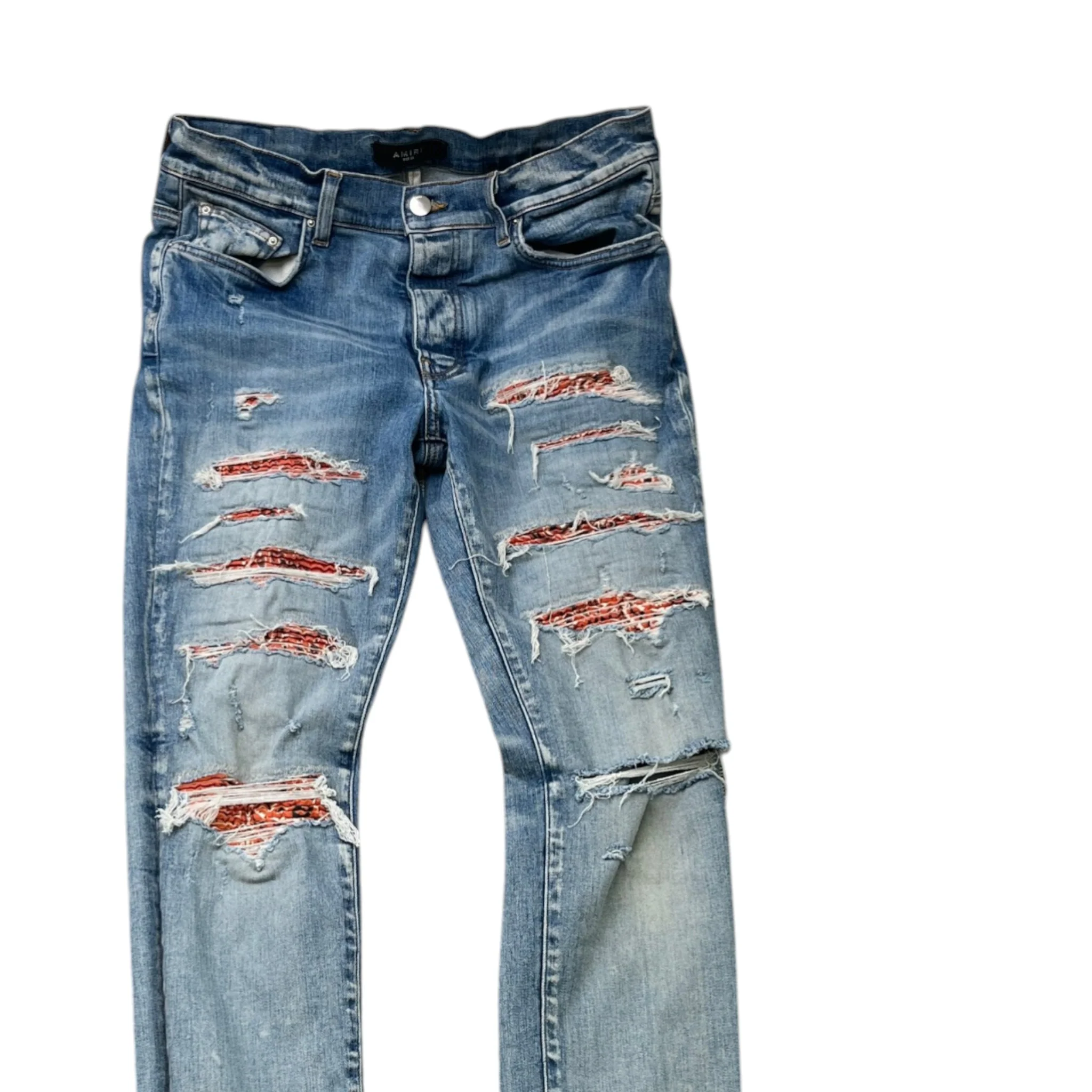 Men's Mx1 Distressed Bandana Jeans Blue Size Waist 33" - Image 3