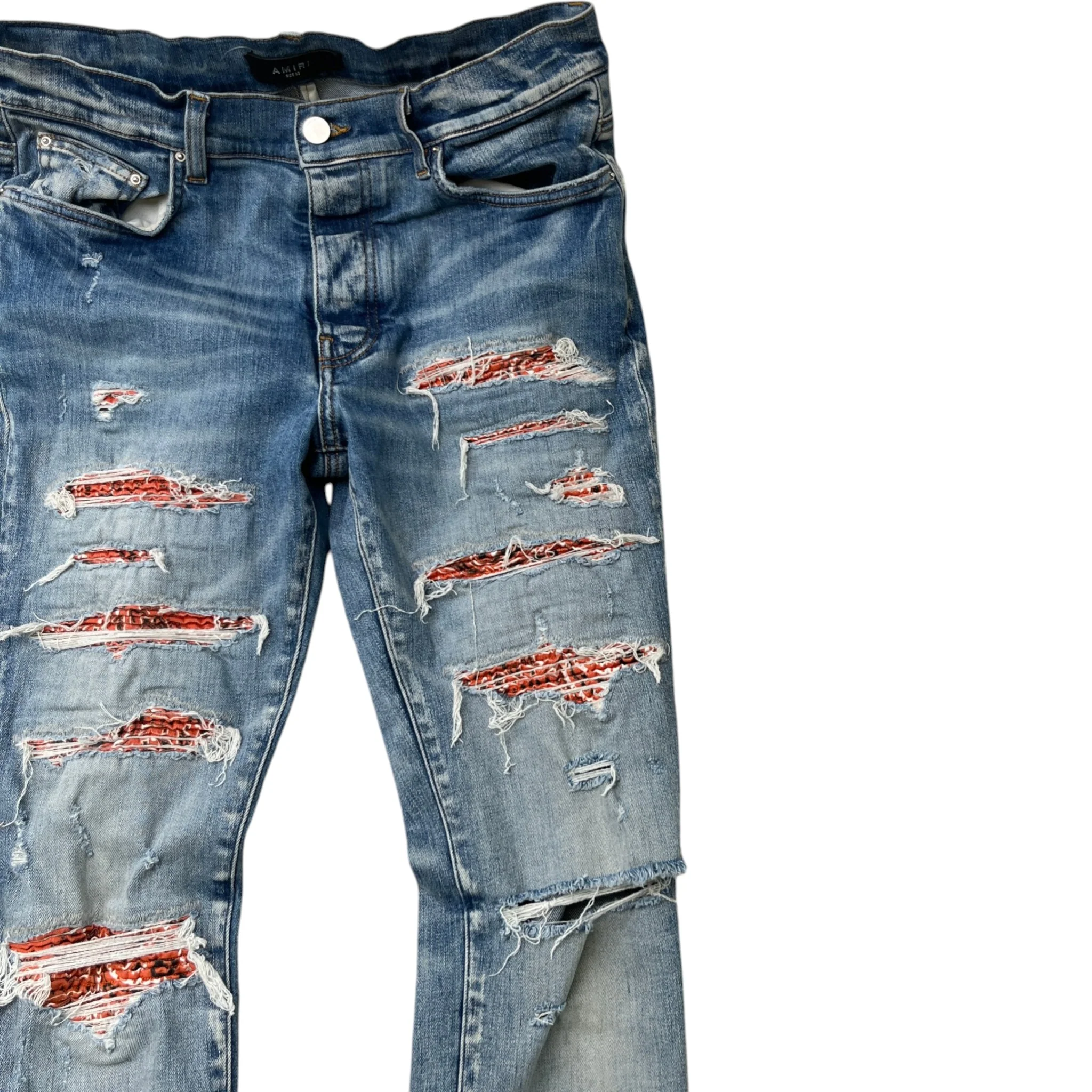 Men's Mx1 Distressed Bandana Jeans Blue Size Waist 33" - Image 5