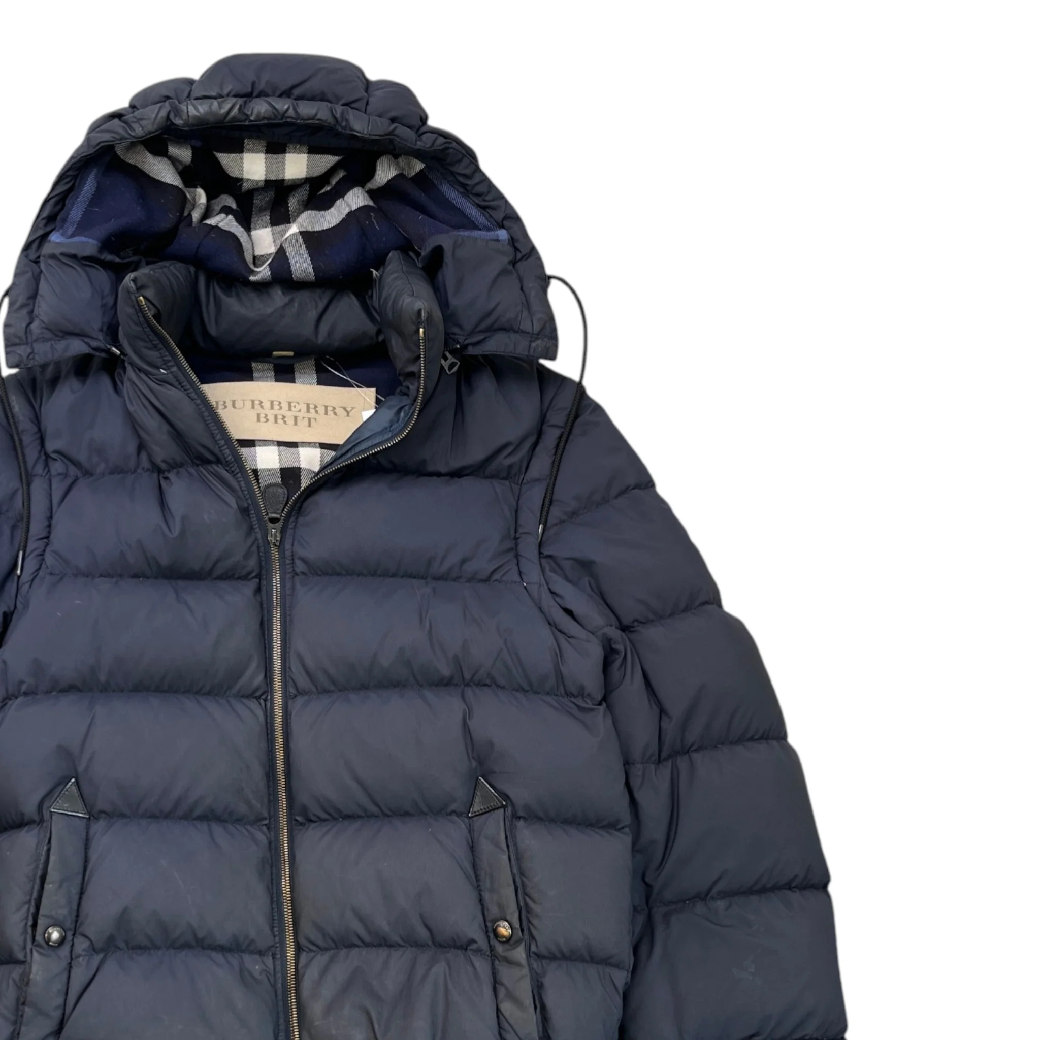 Men's Nova Check Lined Detachable Sleeve Down Jacket Navy Size XS - Image 4