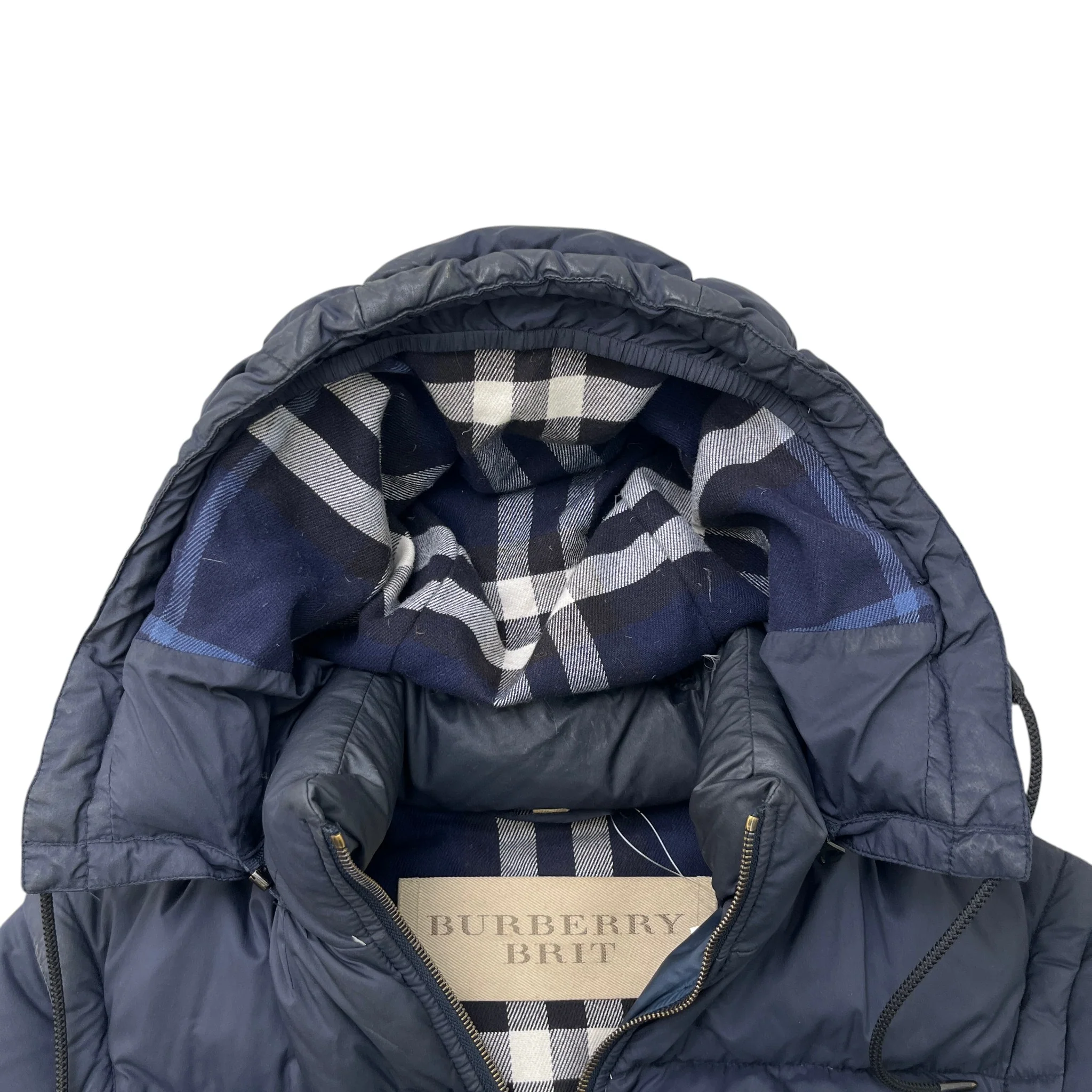 Men's Nova Check Lined Detachable Sleeve Down Jacket Navy Size XS - Image 5
