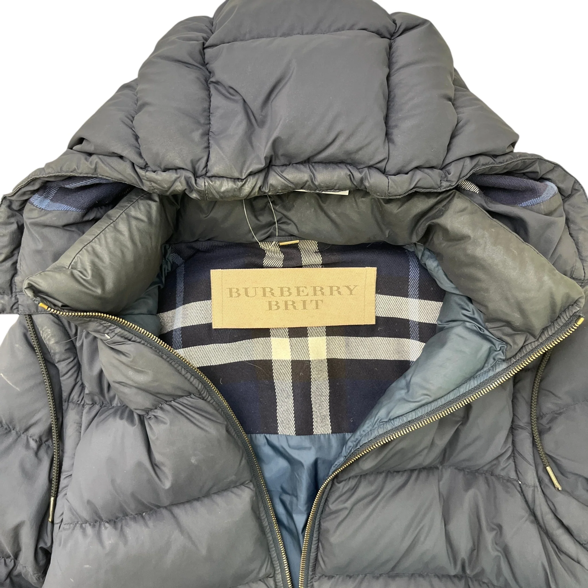Men's Nova Check Lined Detachable Sleeve Down Jacket Navy Size XS - Image 9