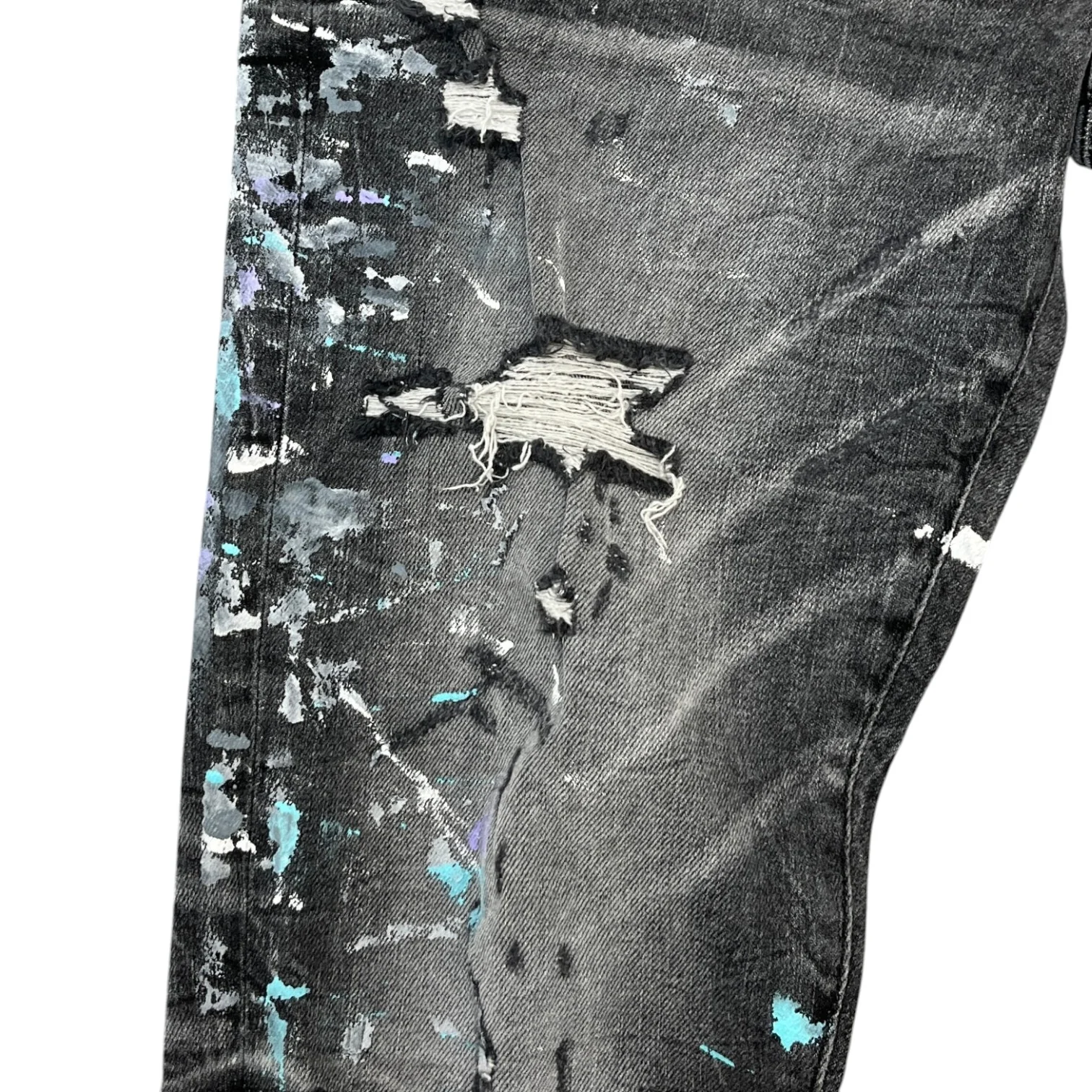 Men's Paint Splatter Distressed Jeans Black Size Waist 32" - Image 8