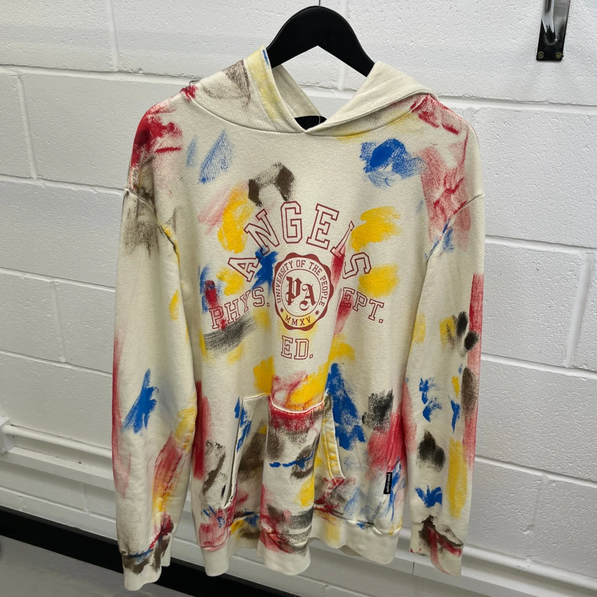 Men's Painted College Hoodie Beige Size XL - Image 8