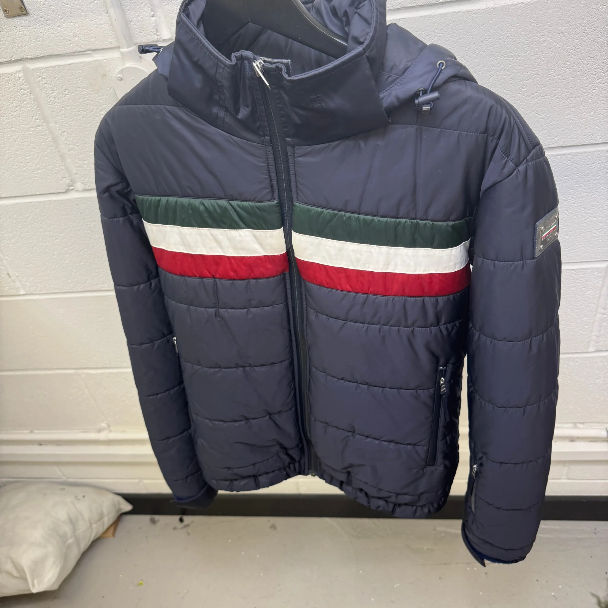 Men's Plaque Logo Down Jacket Navy Size IT 46 / S - Image 7