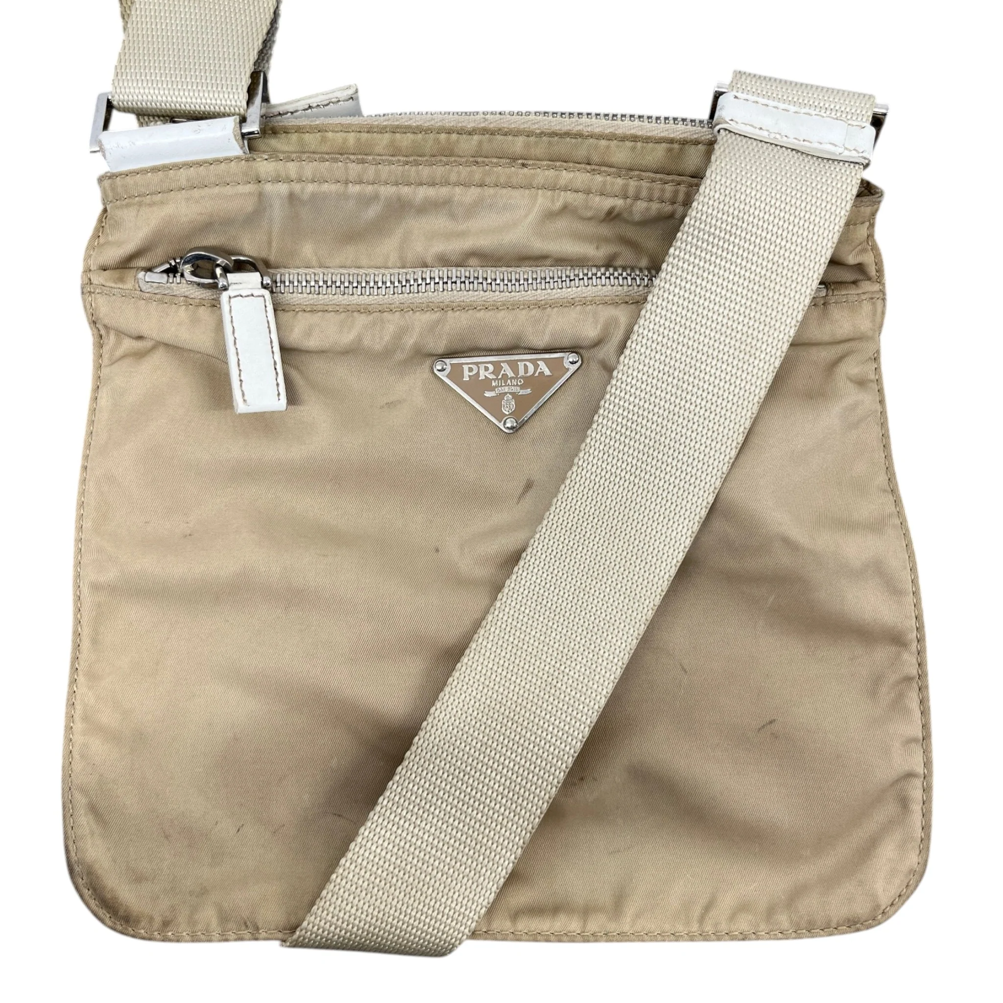 Men's Plaque Logo Messenger Bag Beige