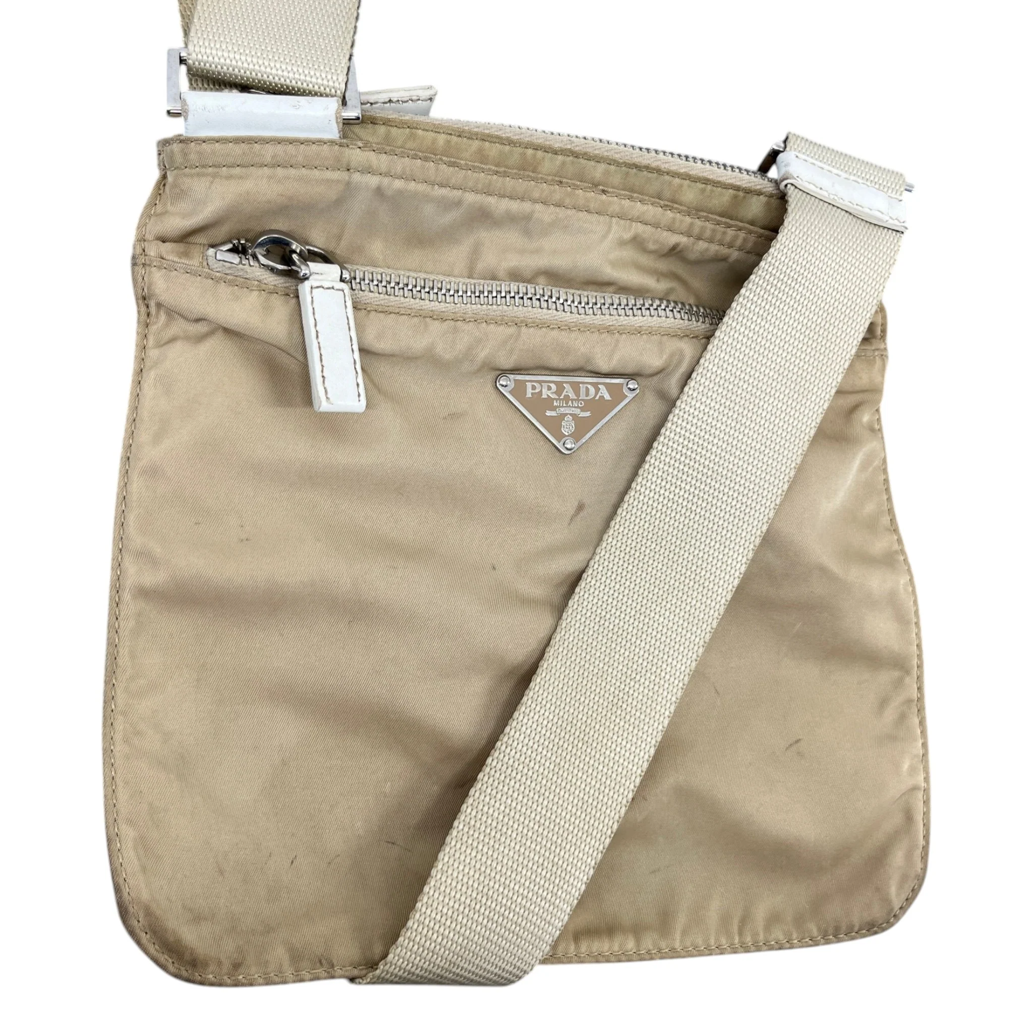 Men's Plaque Logo Messenger Bag Beige - Image 4