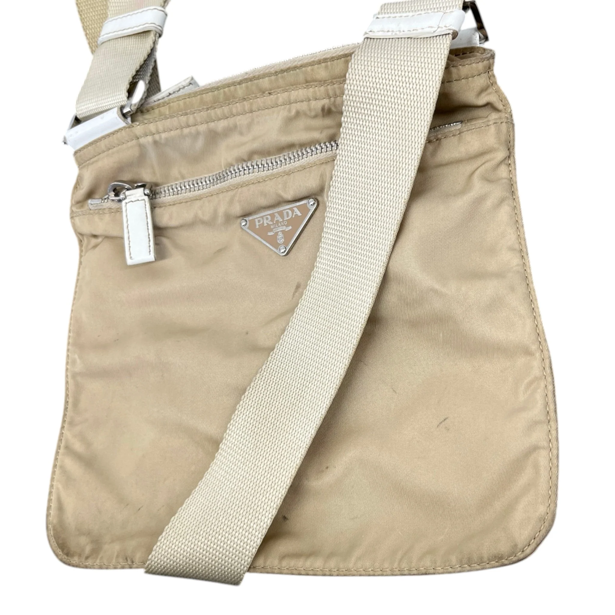 Men's Plaque Logo Messenger Bag Beige - Image 5