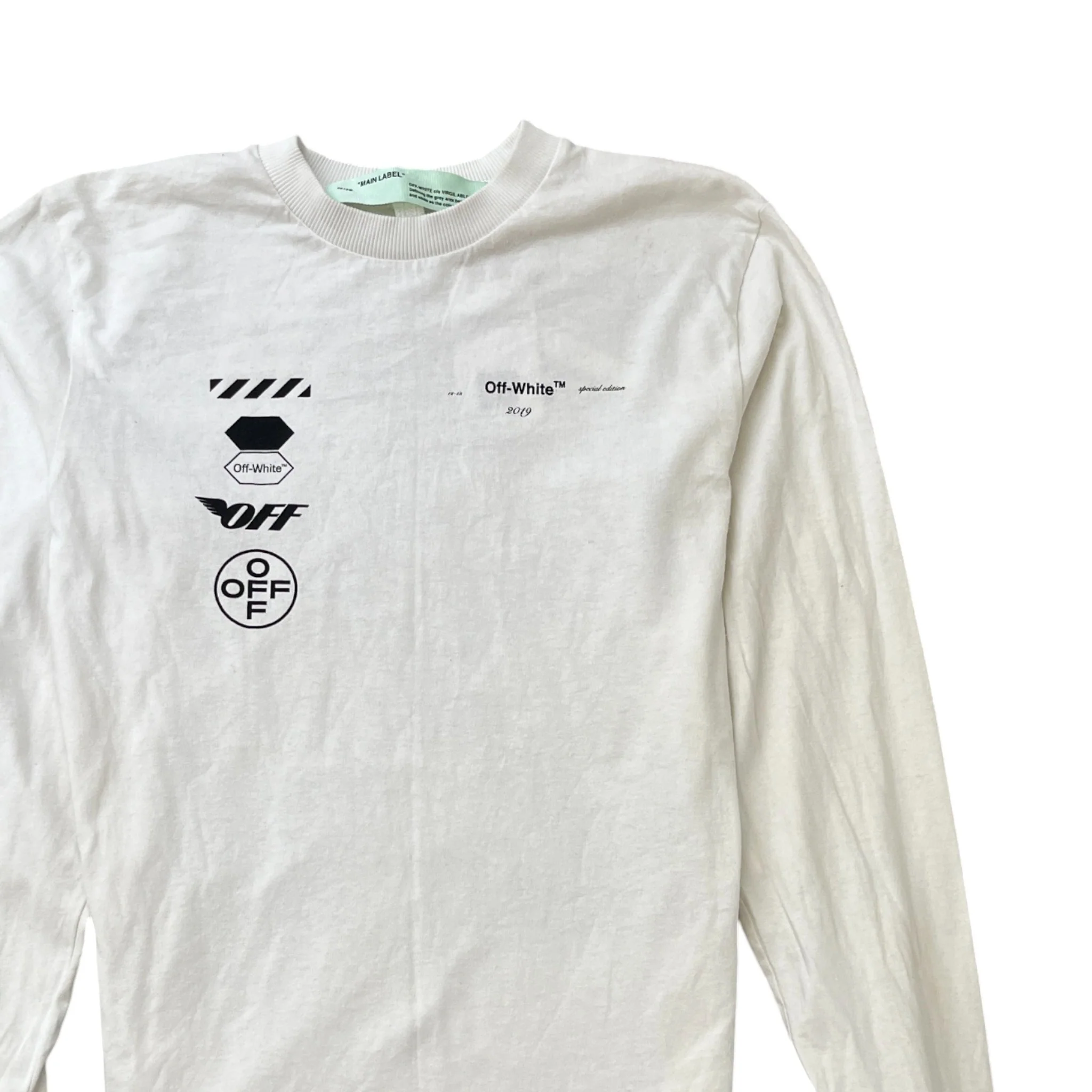 Men's Racing Arrow Long Sleeve T-Shirt White Size M - Image 3