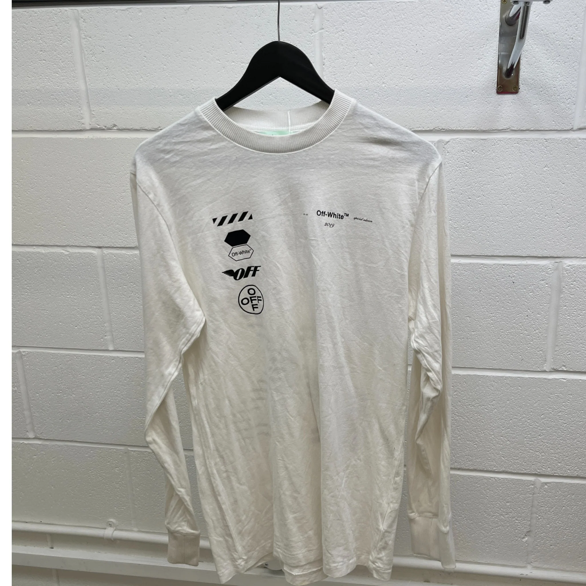 Men's Racing Arrow Long Sleeve T-Shirt White Size M - Image 8