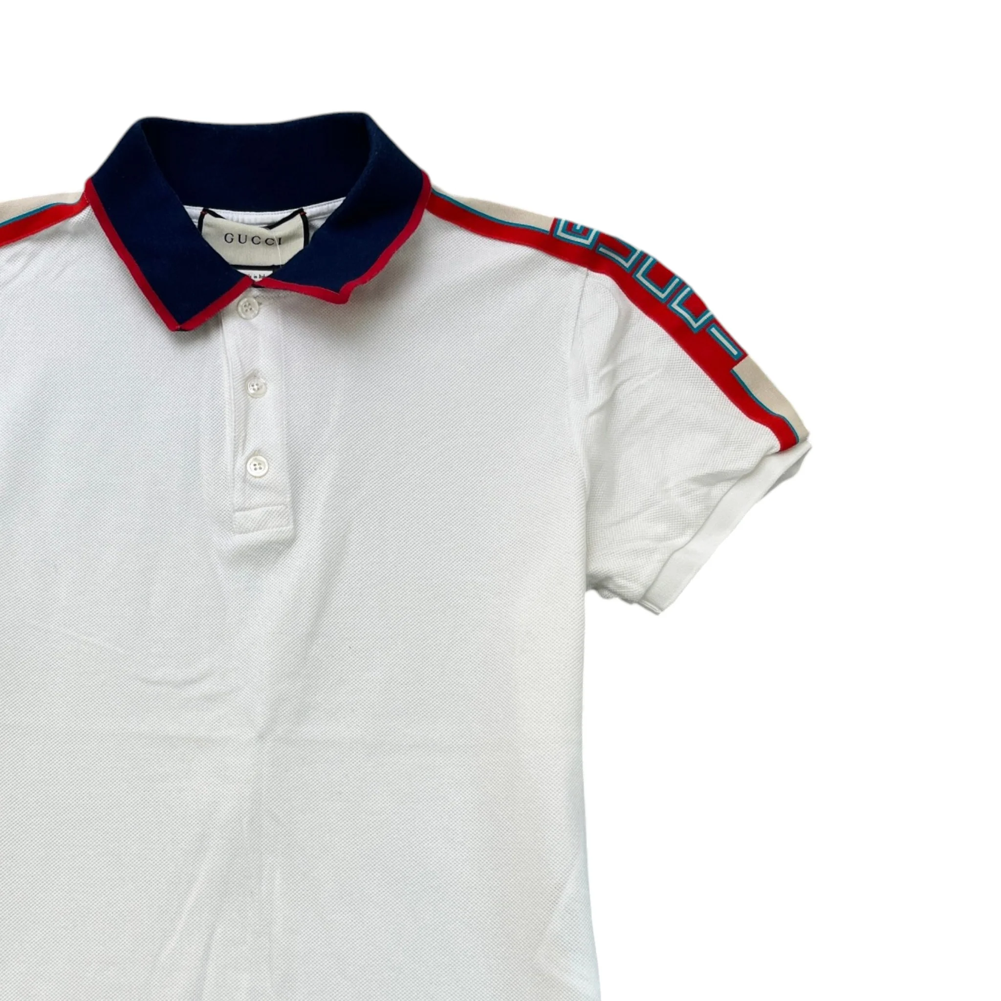 Men's Tape Logo Polo Shirt White Size M - Image 3