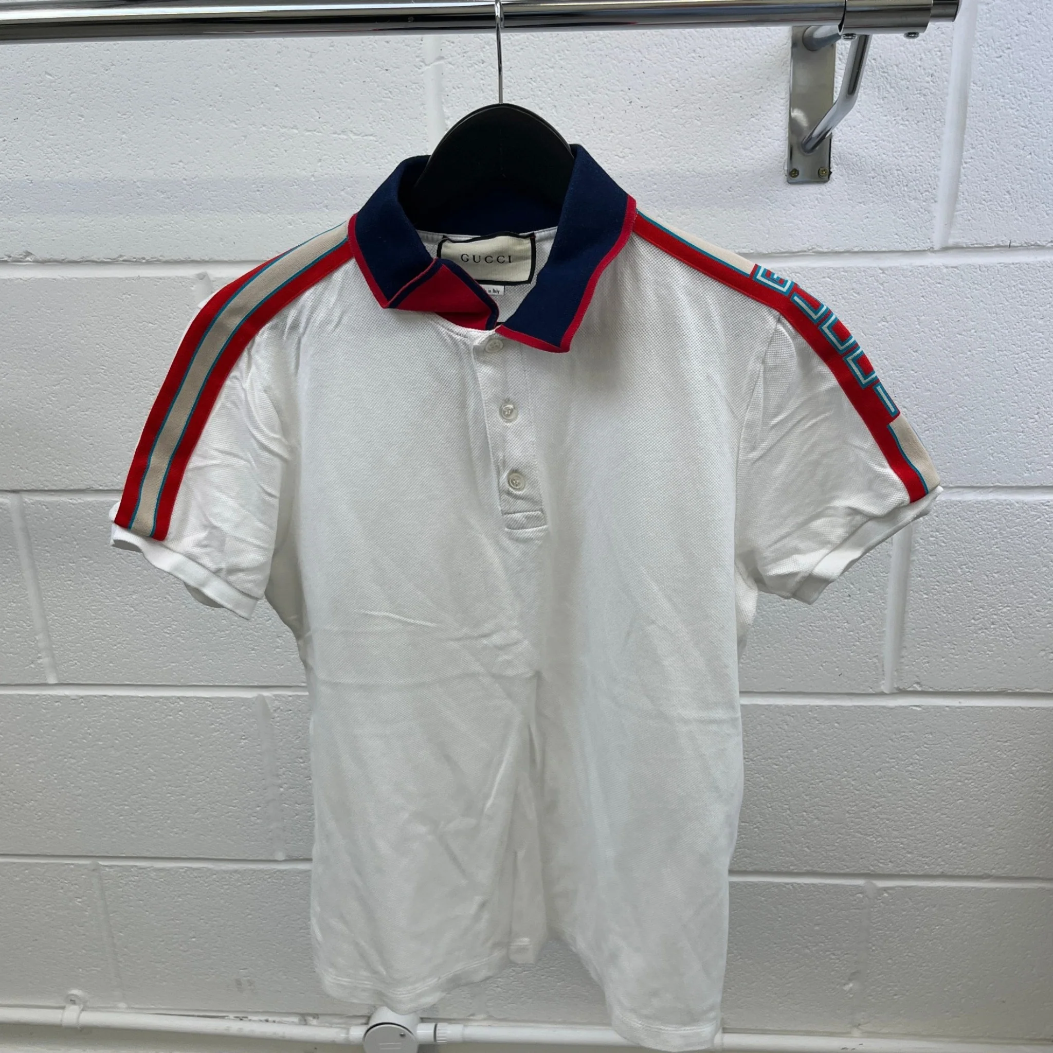 Men's Tape Logo Polo Shirt White Size M - Image 8