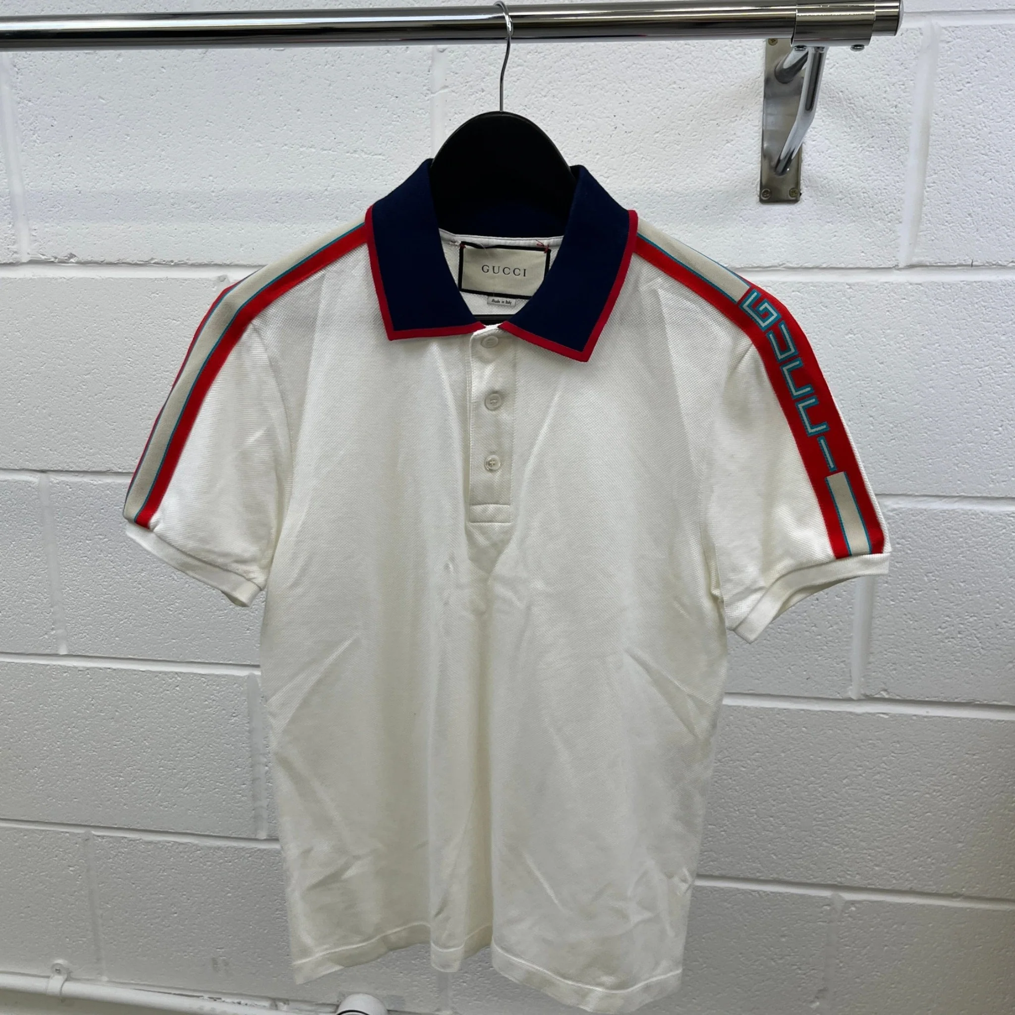 Men's Tape Logo Polo Shirt White Size S - Image 8