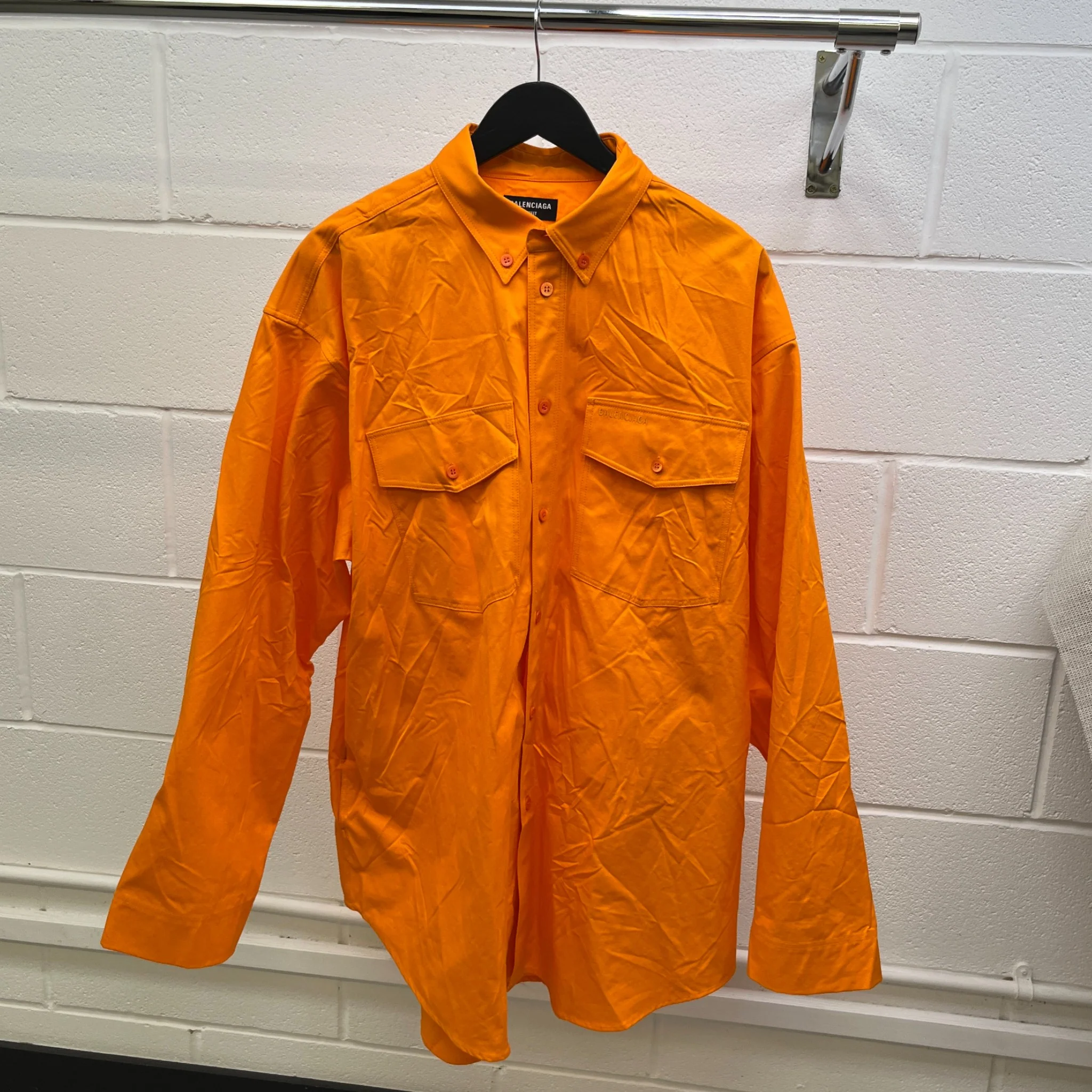 Men's Unifit Natural Wrinkle Overfit Logo Long Sleeve Shirt Orange Size XS - Image 8