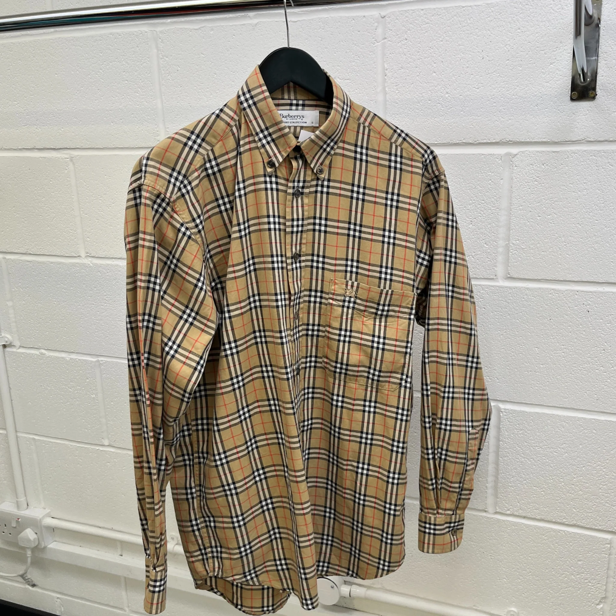 Men's Vintage Nova Check Shirt Tan Size S - Image 7