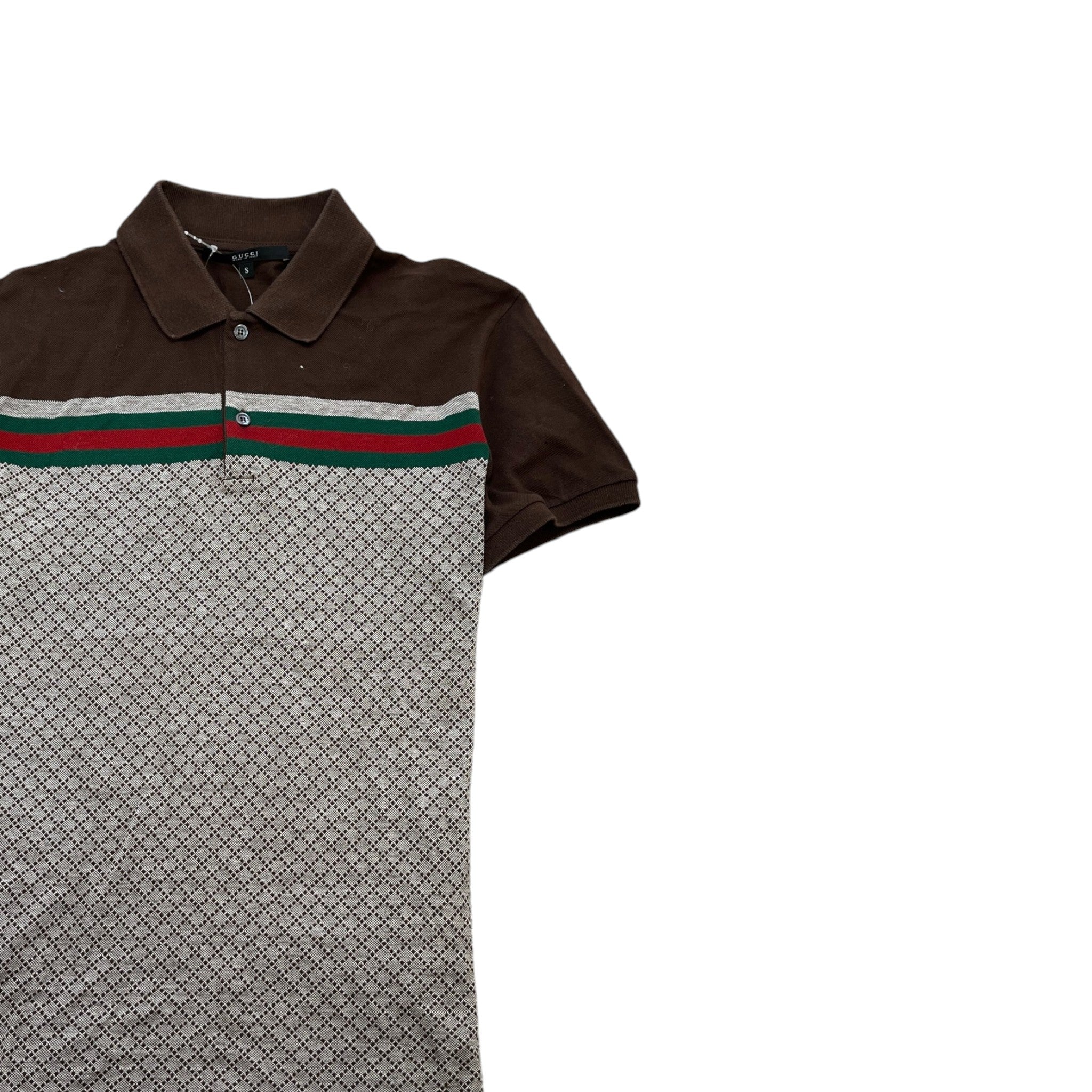 Men's Web Strip Polo Shirt Brown Size S - Image 3