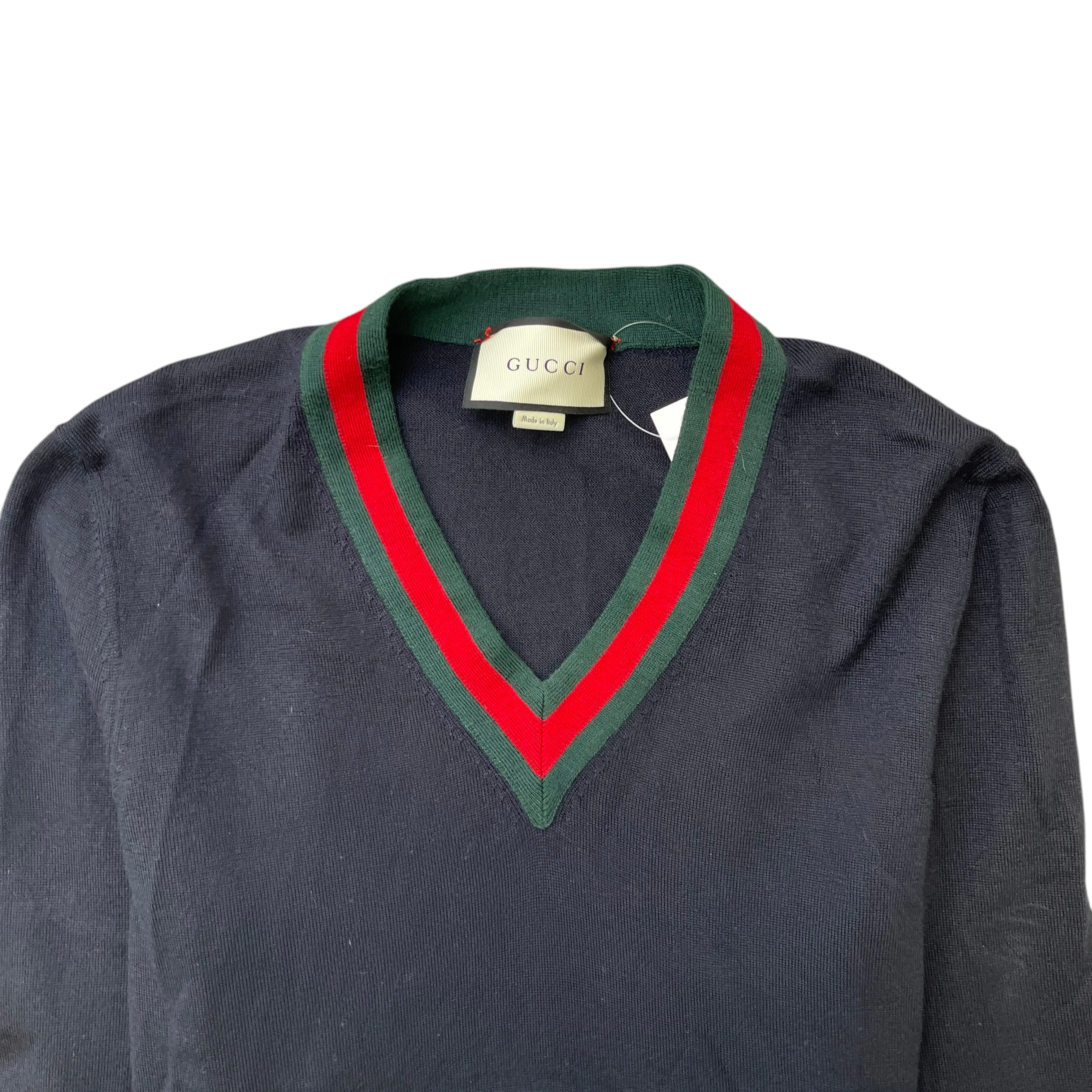 Men's Web V Neck Jumper Navy Size S - Image 5