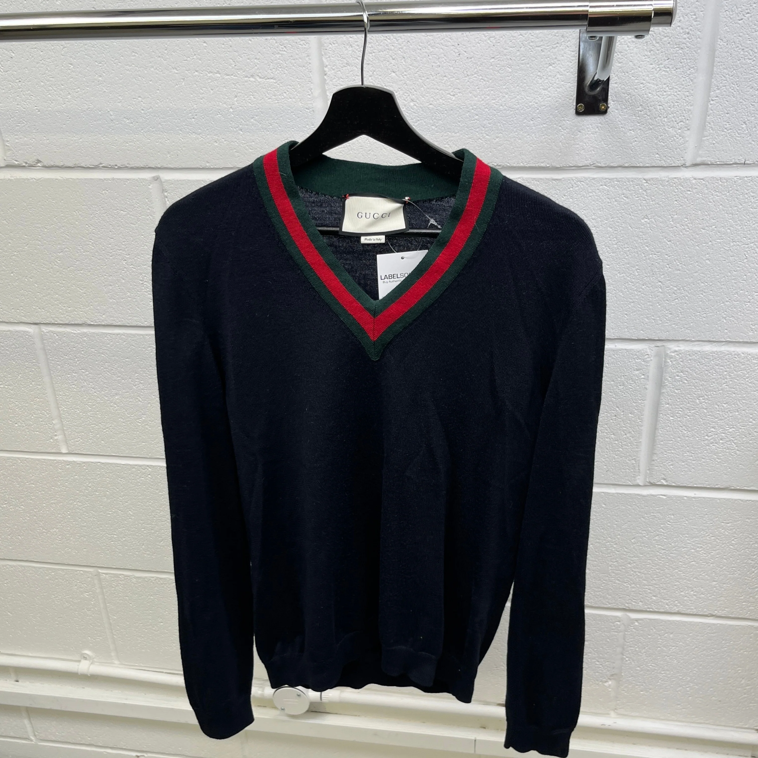 Men's Web V Neck Jumper Navy Size S - Image 8