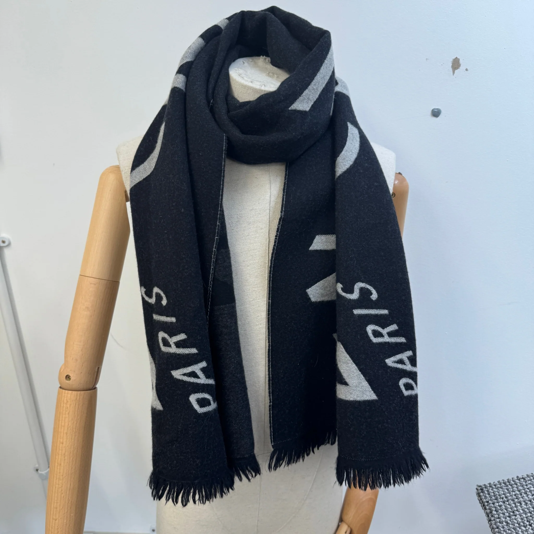 Men's Wool Logo Scarf Black - Image 8