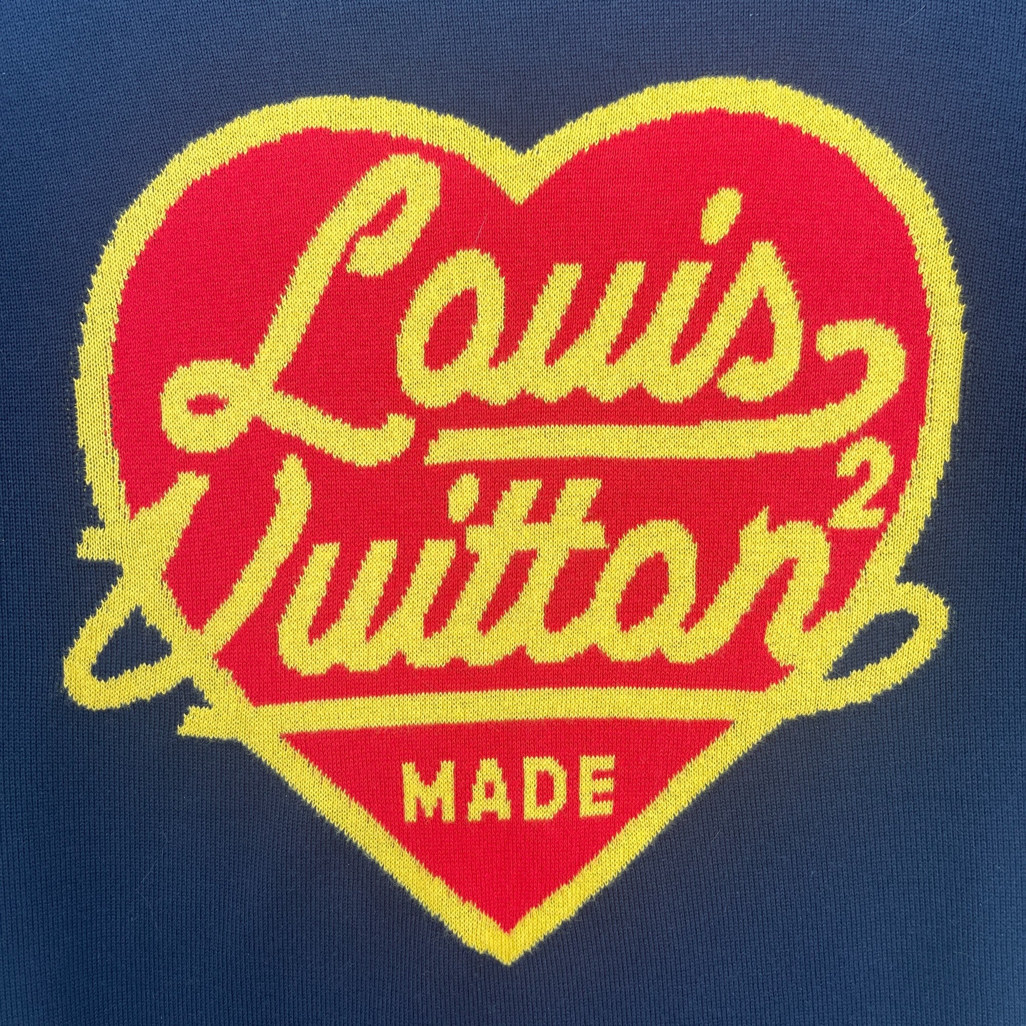 Men's X Nigo Intarsia Jacquard Heart T-Shirt Navy Size XS - Image 5