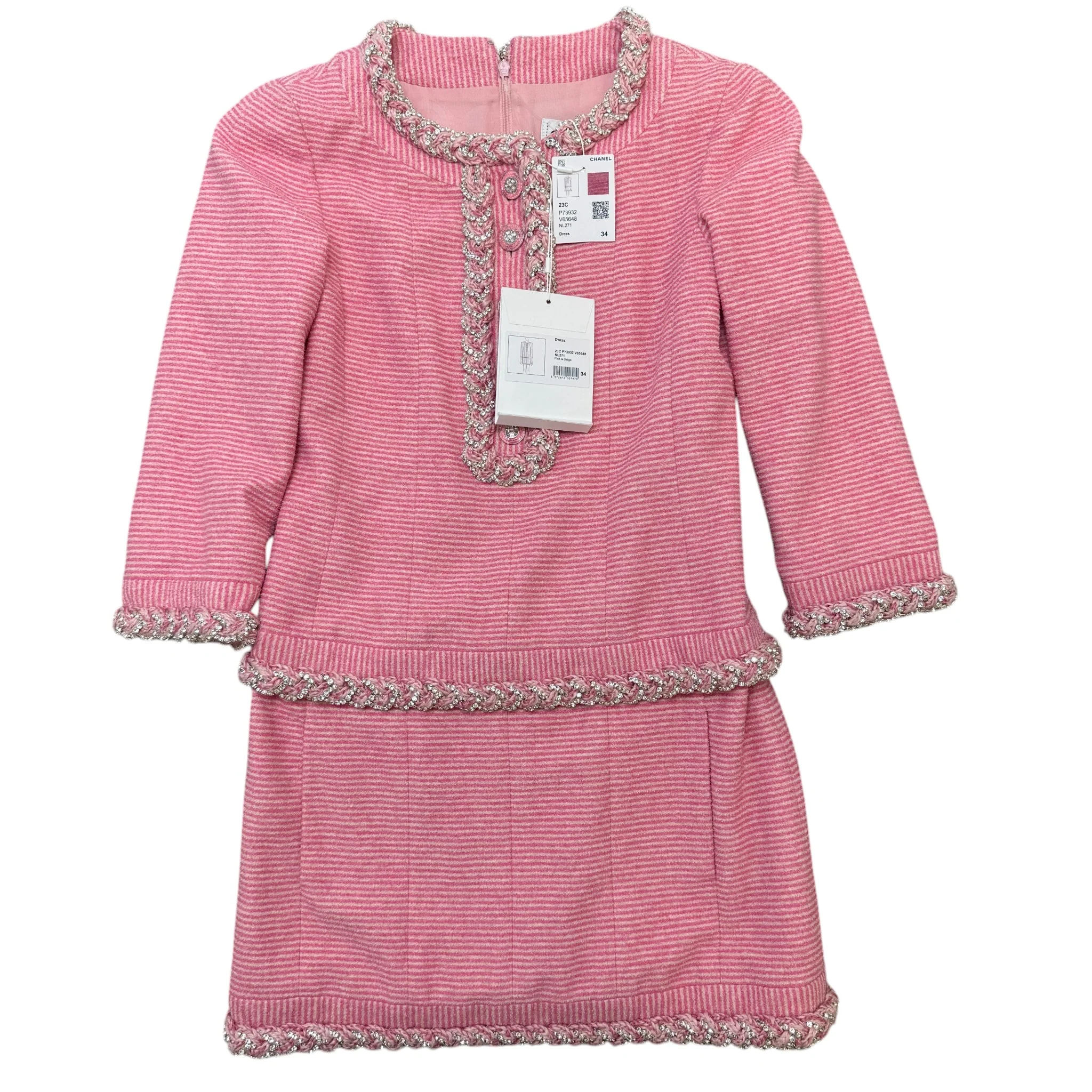 Women's 2023 Cruise Mini Tweed Dress Uk 6 Top Pink Size XS