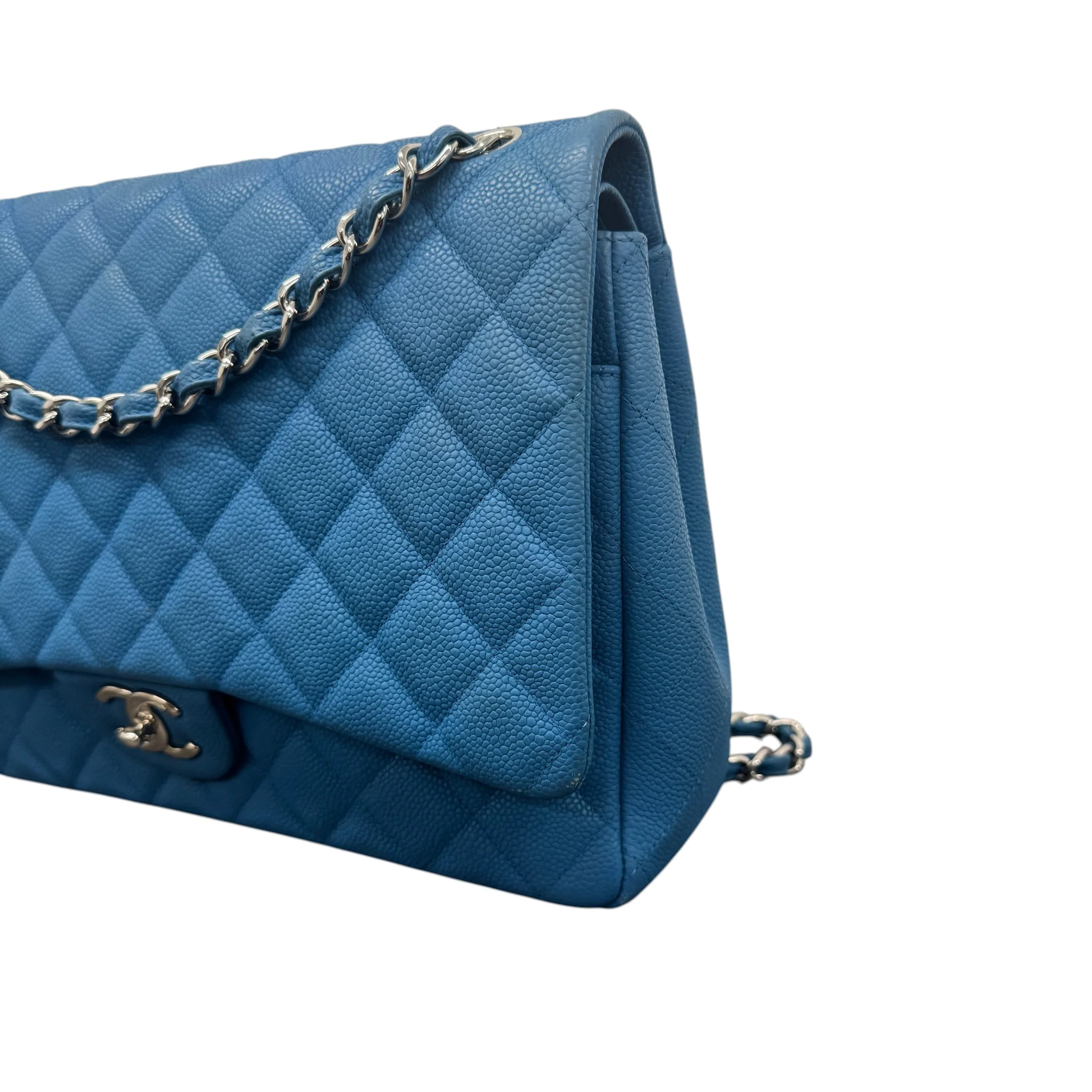 Women's Caviar Classic Flap Jumbo Handbag Blue - Image 4
