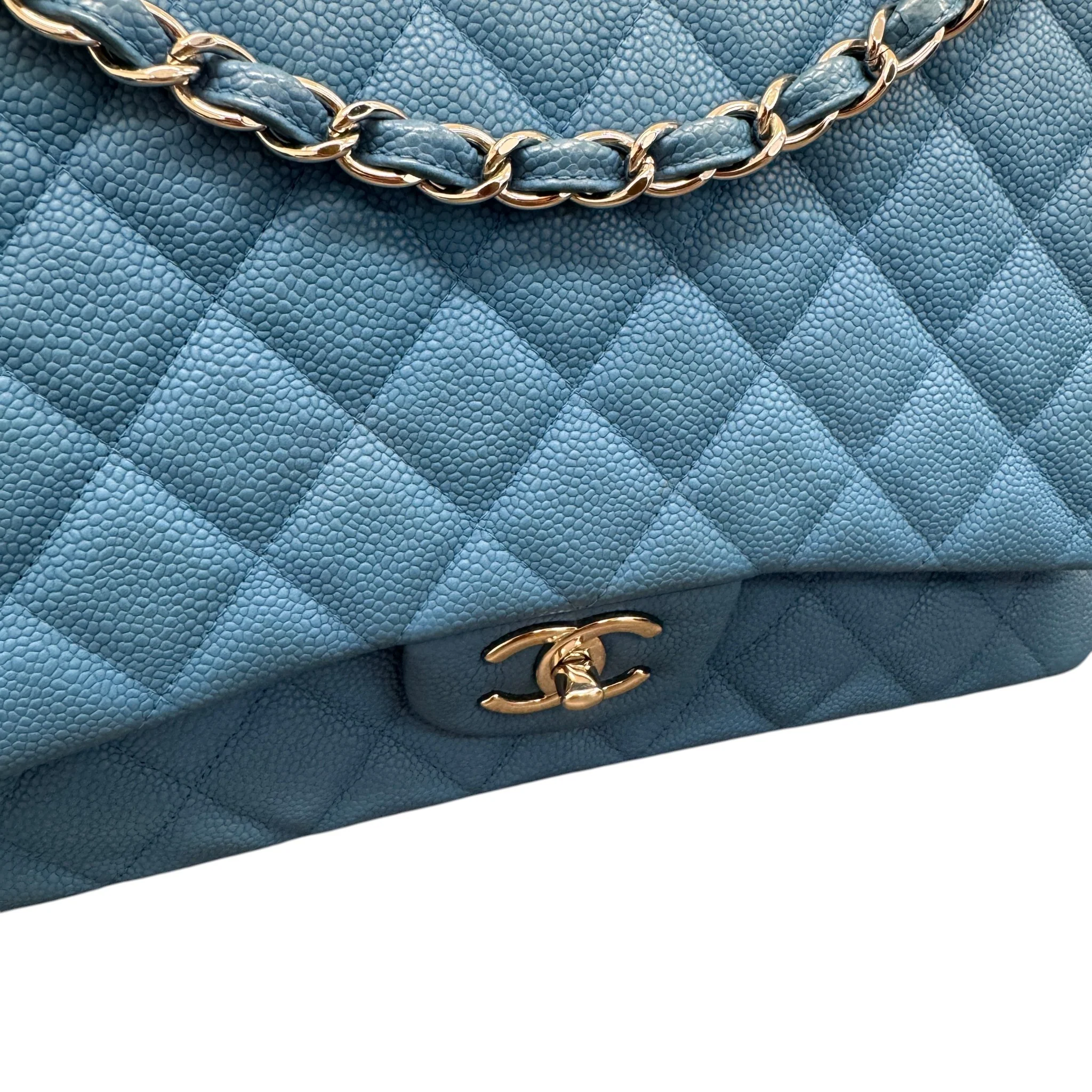 Women's Caviar Classic Flap Jumbo Handbag Blue - Image 5