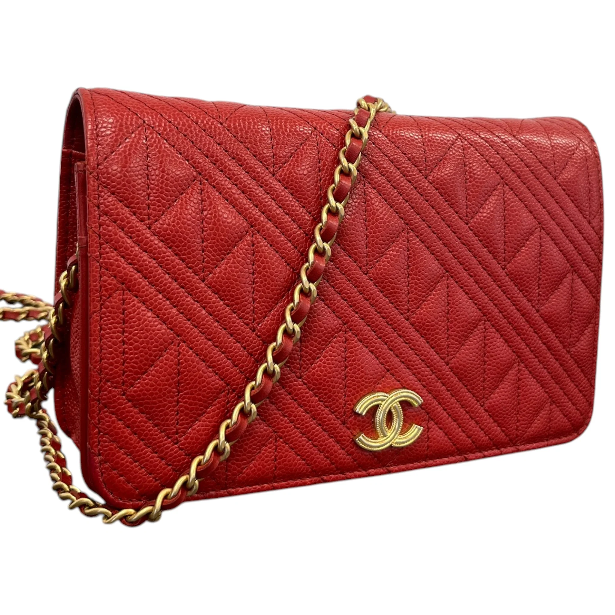 Women's Cc Caviar Mixed Quilt Woc Bag Red - Image 4