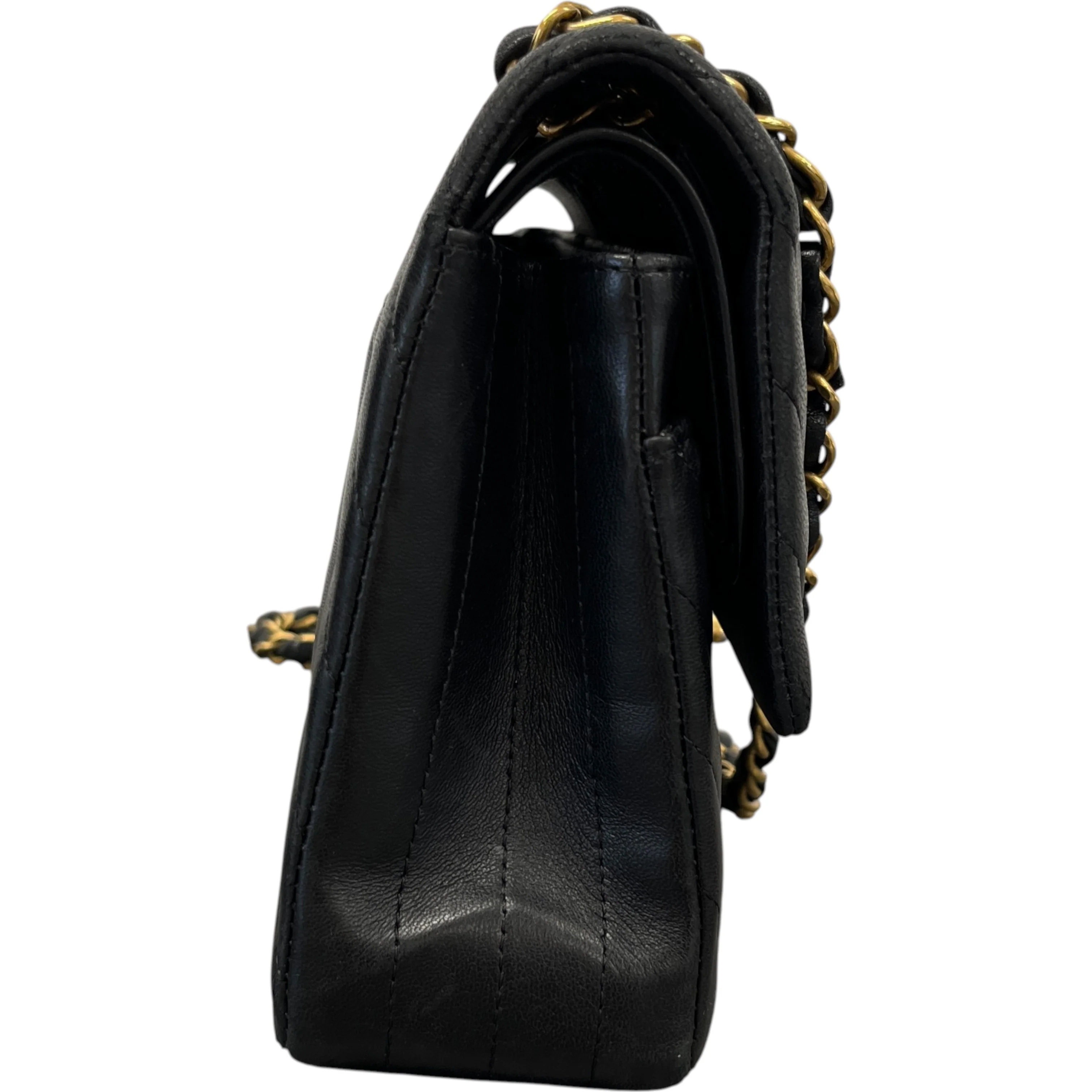 Women's Chevron Classic Flap Medium Lambskin Handbag Black - Image 6