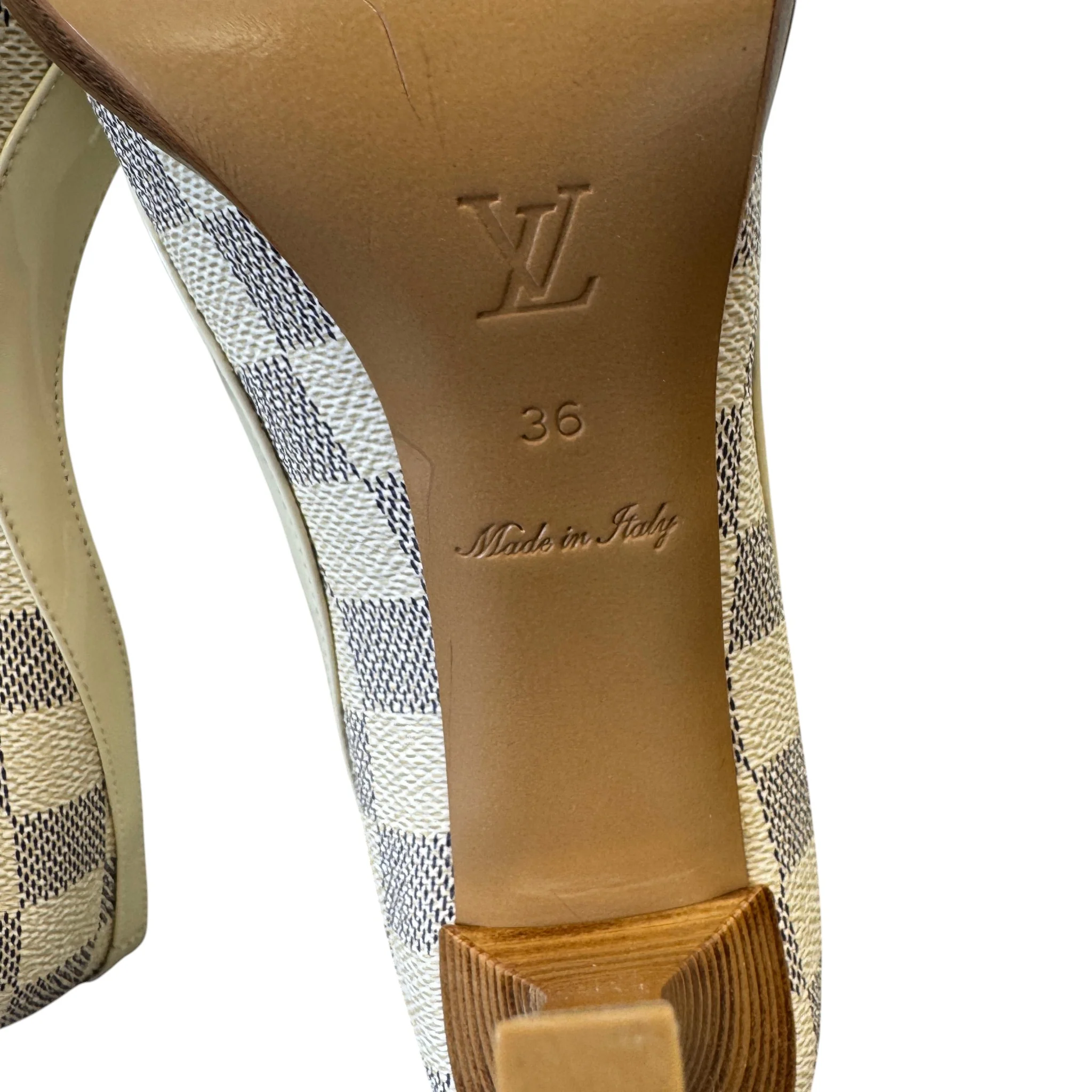 Women's Damier Azur Peep Toe Heels Cream Size EU 36 / UK 3 - Image 11