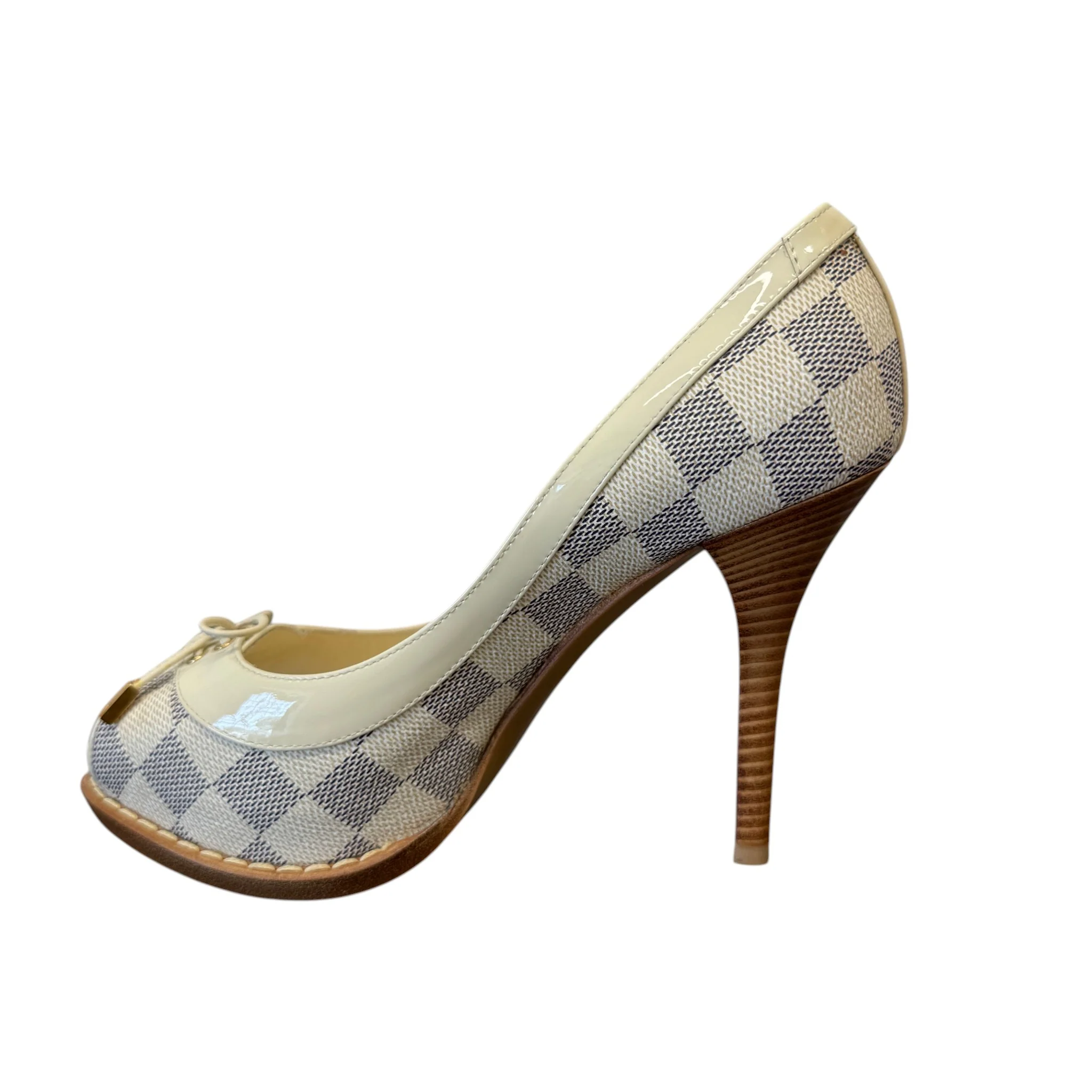 Women's Damier Azur Peep Toe Heels Cream Size EU 36 / UK 3 - Image 2