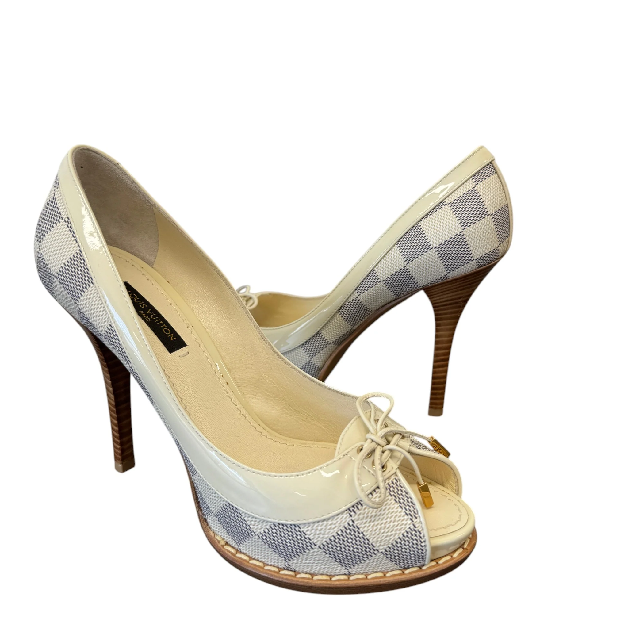 Women's Damier Azur Peep Toe Heels Cream Size EU 36 / UK 3 - Image 3