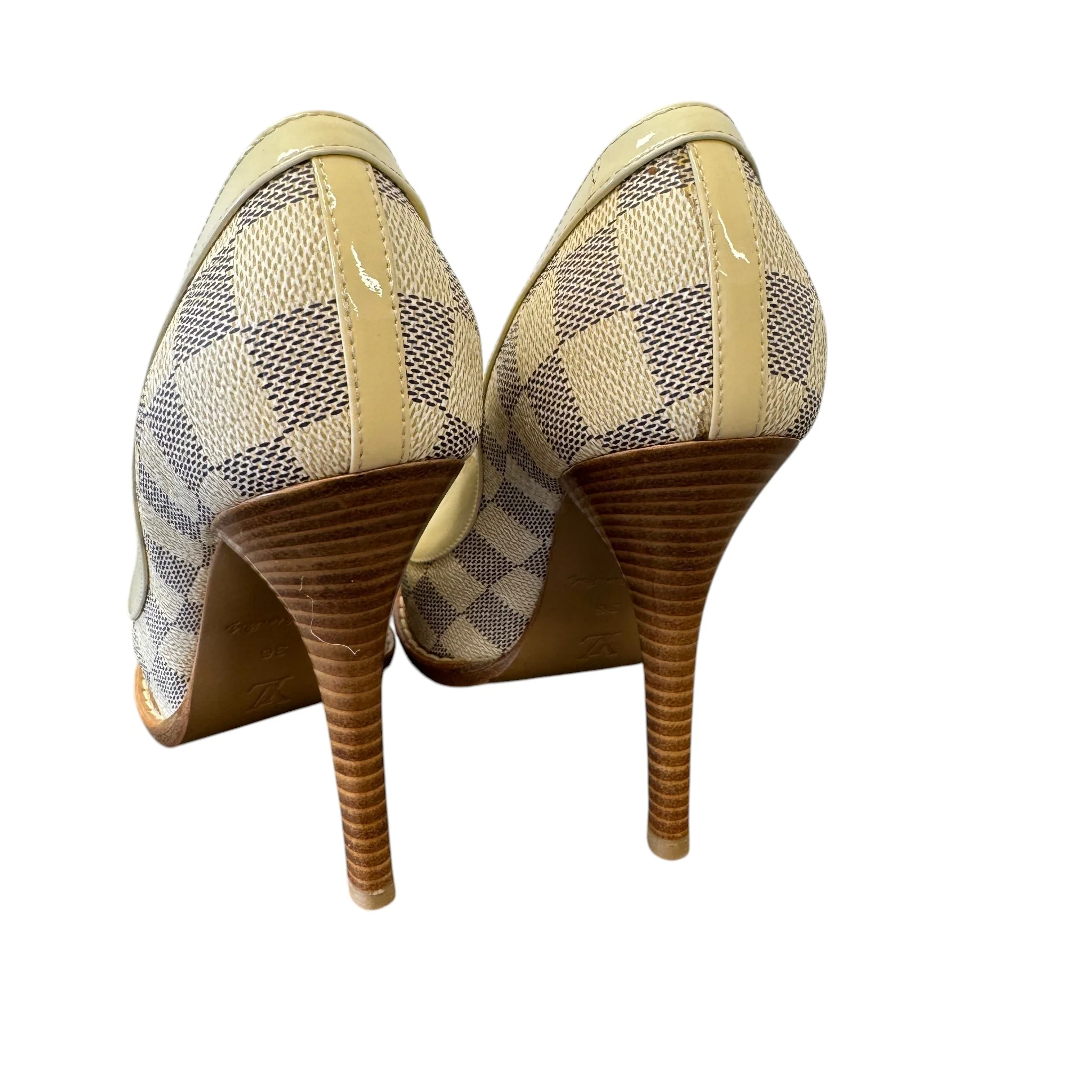 Women's Damier Azur Peep Toe Heels Cream Size EU 36 / UK 3 - Image 9