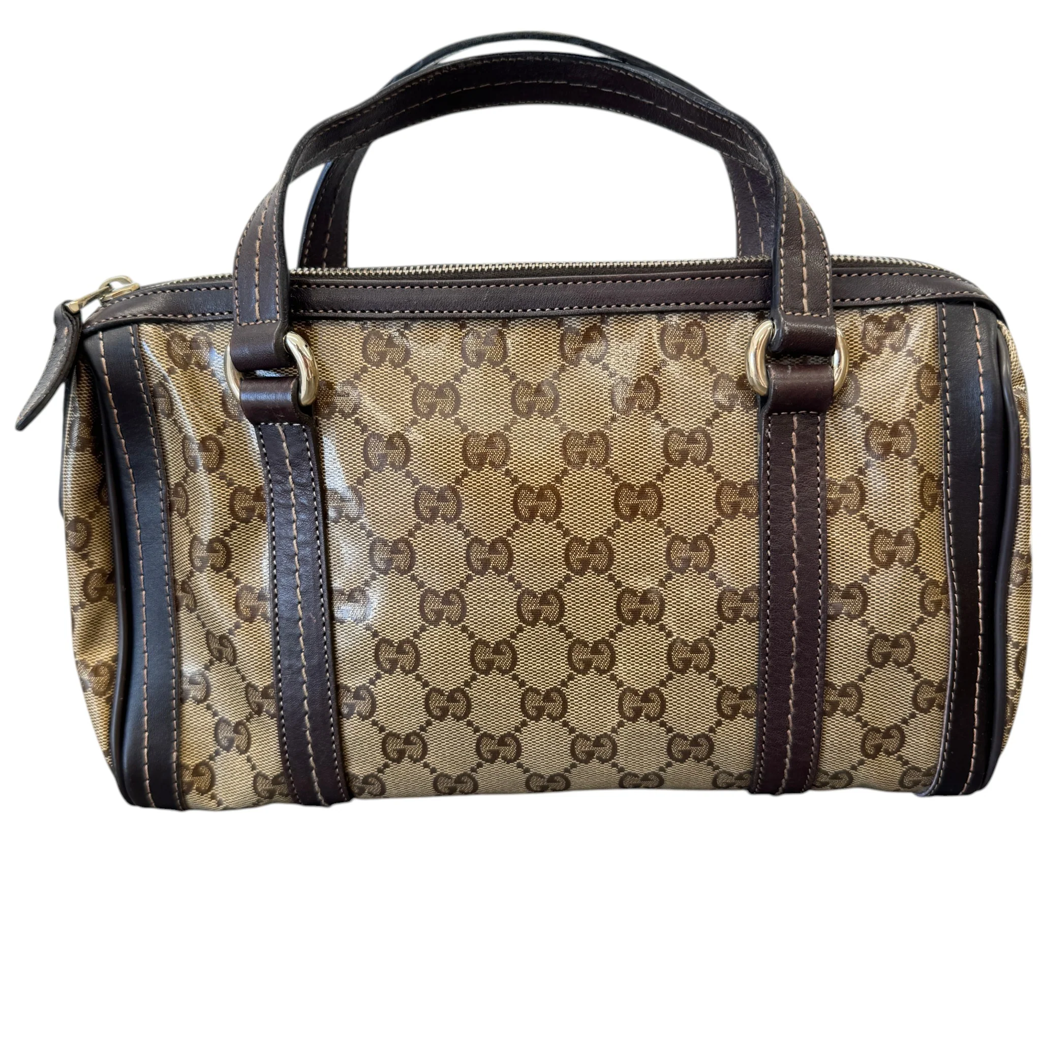 Women's Duchessa Crystal Coated Canvas Barrel Bag Brown - Image 3