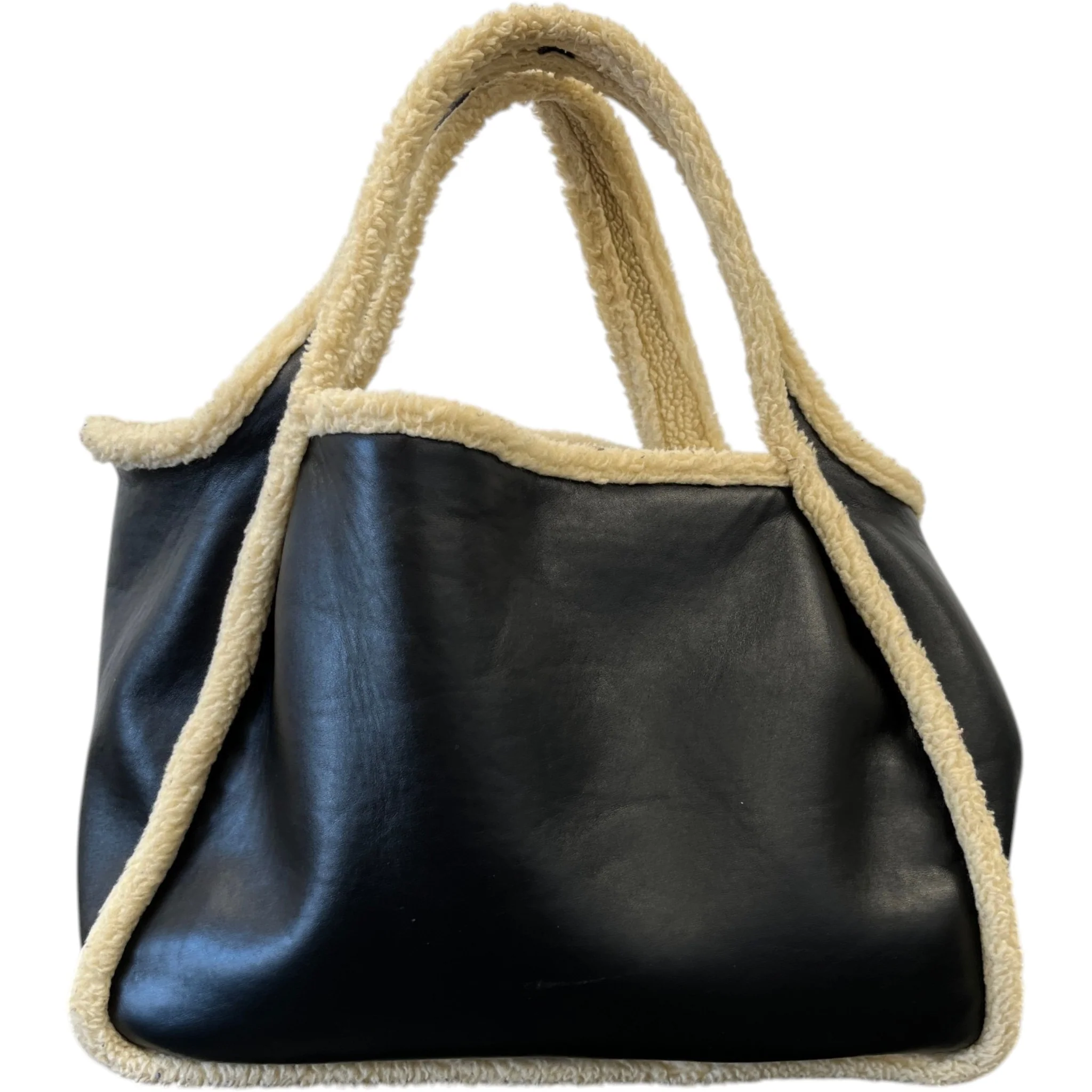 Women's Eco Logo Faux Shearling-Trimmed Bag Black - Image 3