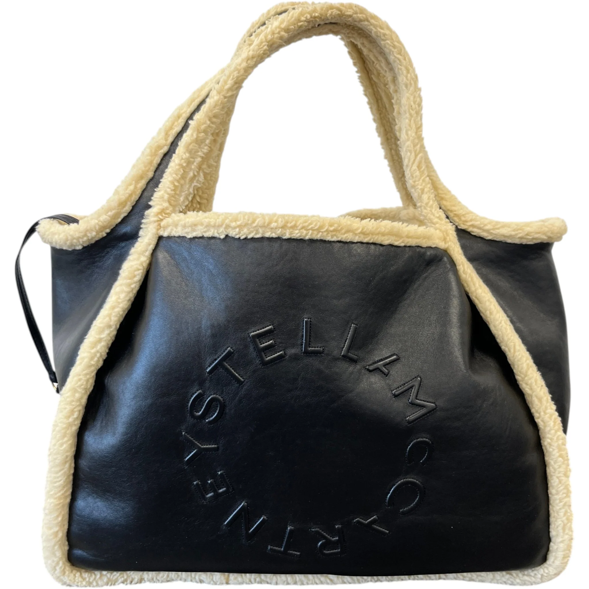 Women's Eco Logo Faux Shearling-Trimmed Bag Black - Image 4