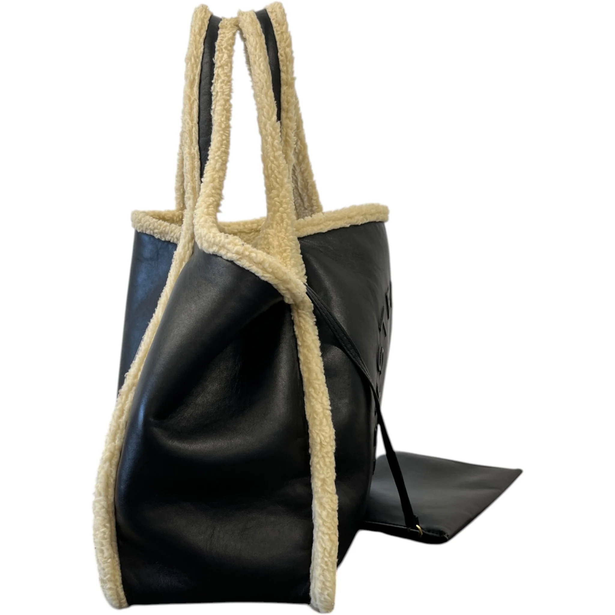 Women's Eco Logo Faux Shearling-Trimmed Bag Black - Image 7