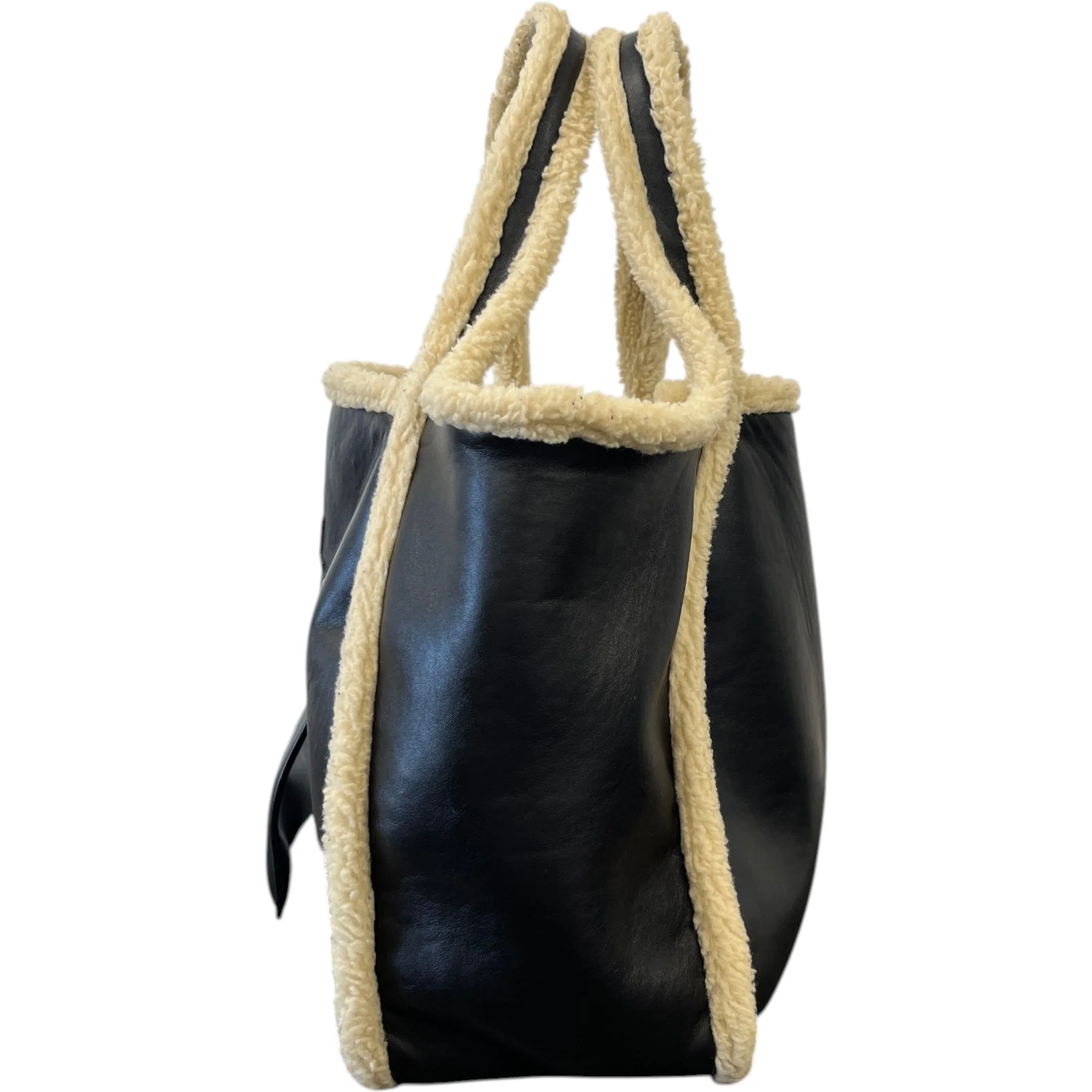 Women's Eco Logo Faux Shearling-Trimmed Bag Black - Image 8