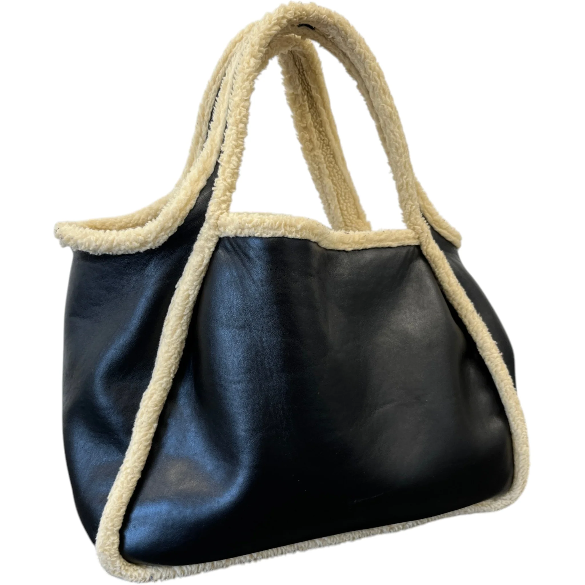 Women's Eco Logo Faux Shearling-Trimmed Bag Black - Image 9