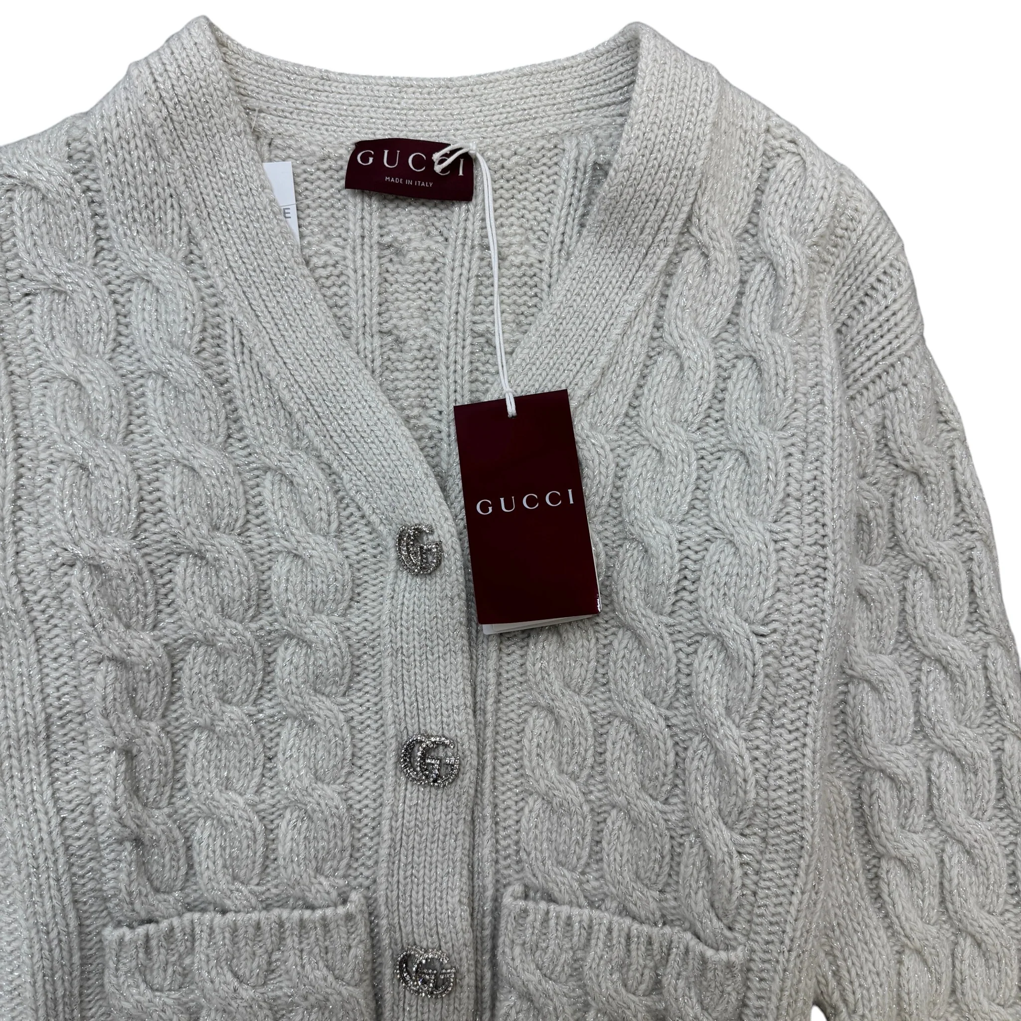 Women's Embelllished Gg Braid Knit Cardigan Cream Size M - Image 3