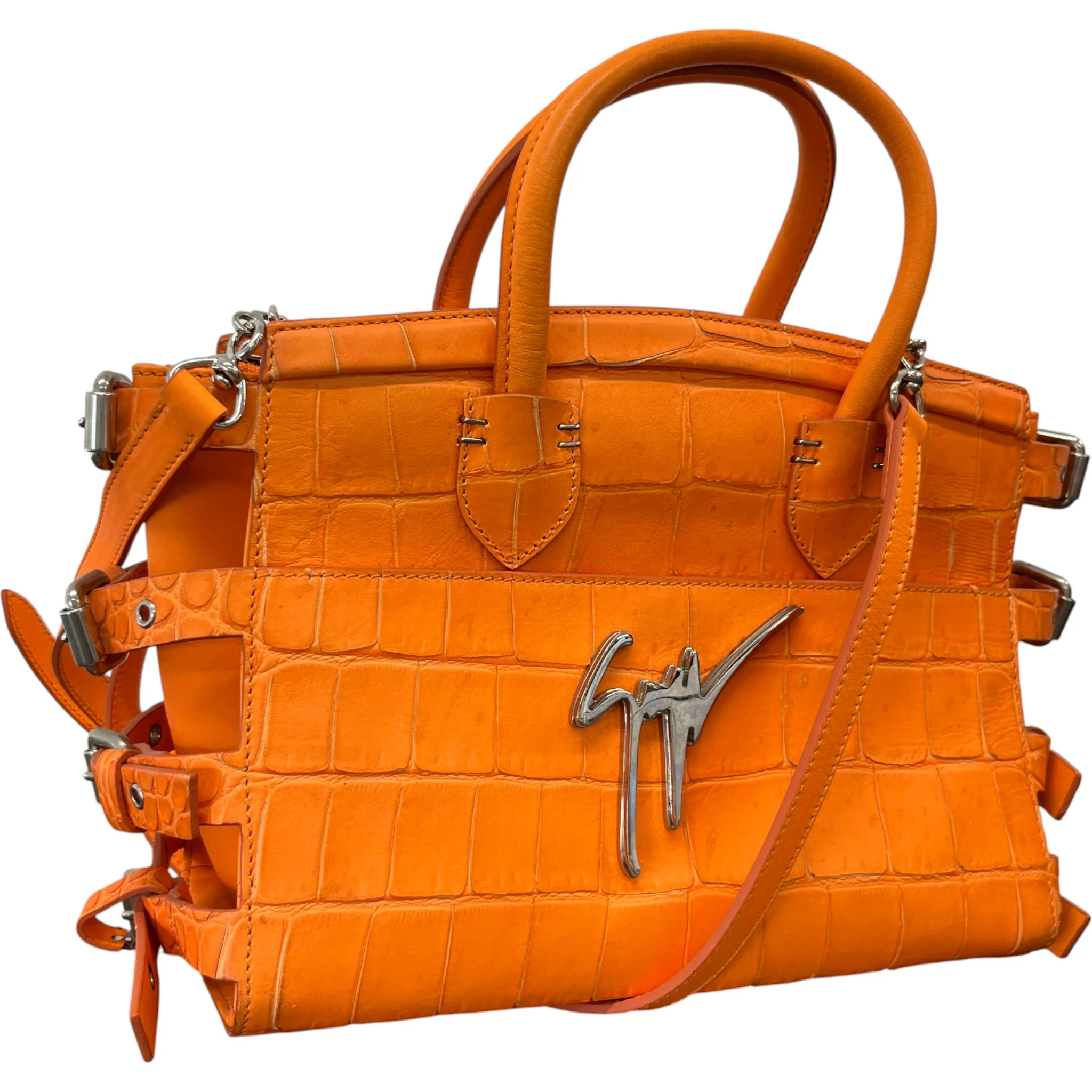Women's G17 Croc Embossed Handbag Orange - Image 4