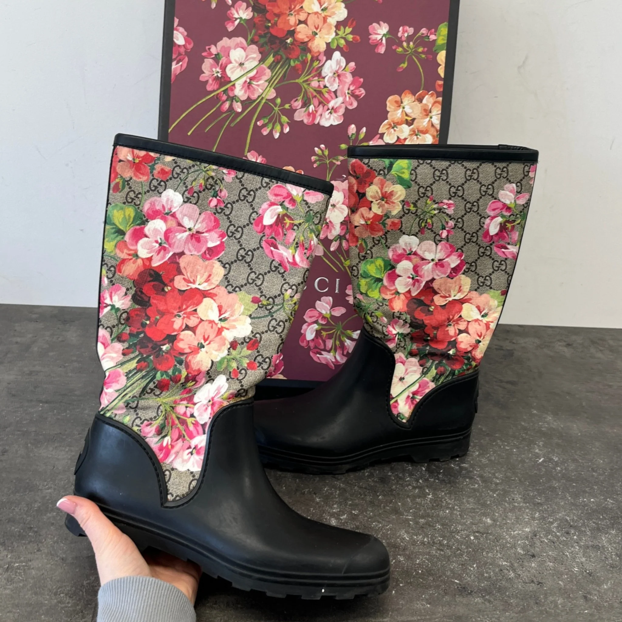 Women's Gg Blooms Rain Boots Black Size EU 38 / UK 5 - Image 11