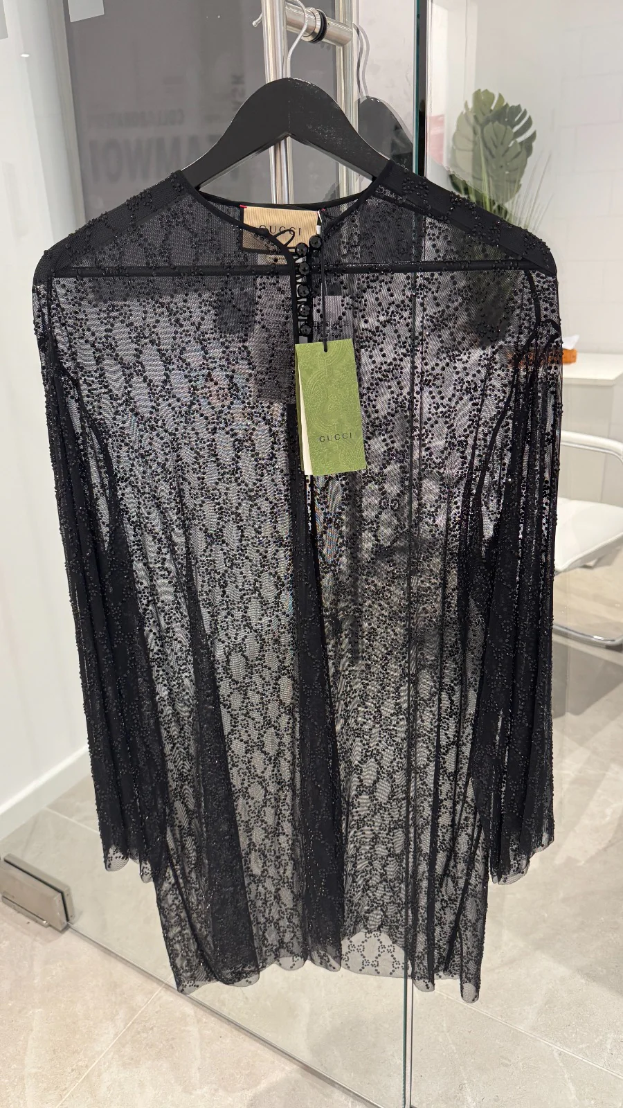 Women's Gg Crystal Embelished Tulle OverShirt Black Size L - Image 8