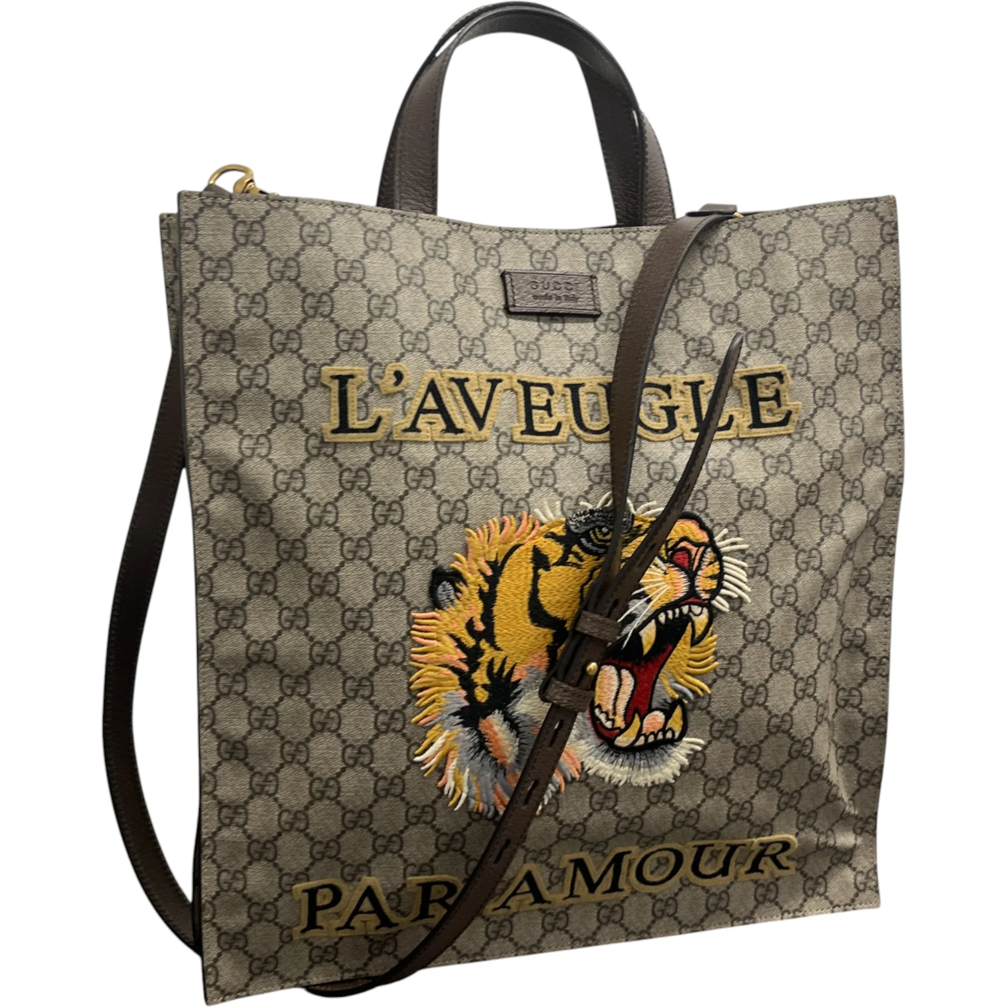 Women's Gg Supreme Tiger Patch Paramour Tote Bag Beige - Image 5