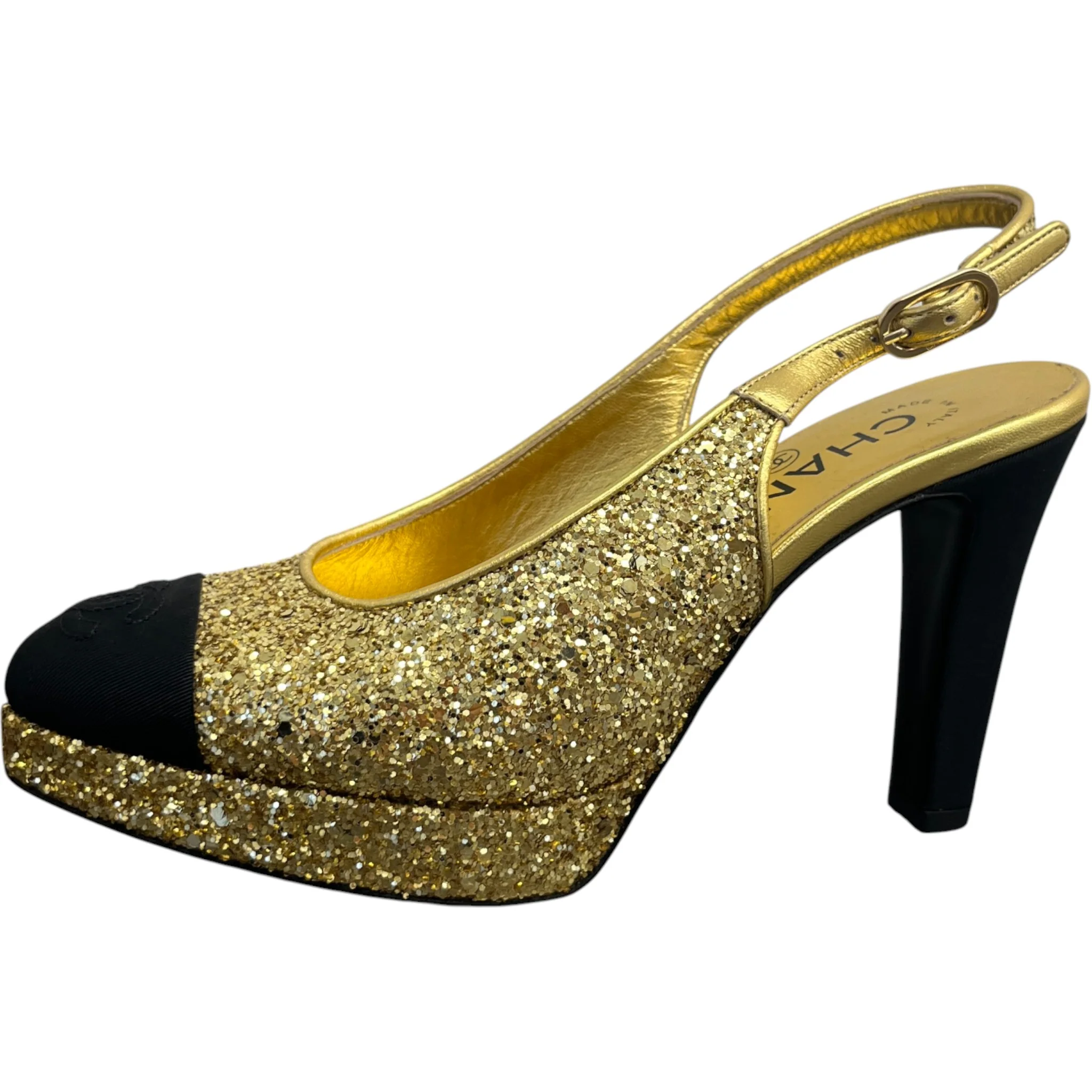 Women's Glitter Slingback Pump Heels Gold Size EU 35.5 / UK 2.5 - Image 5