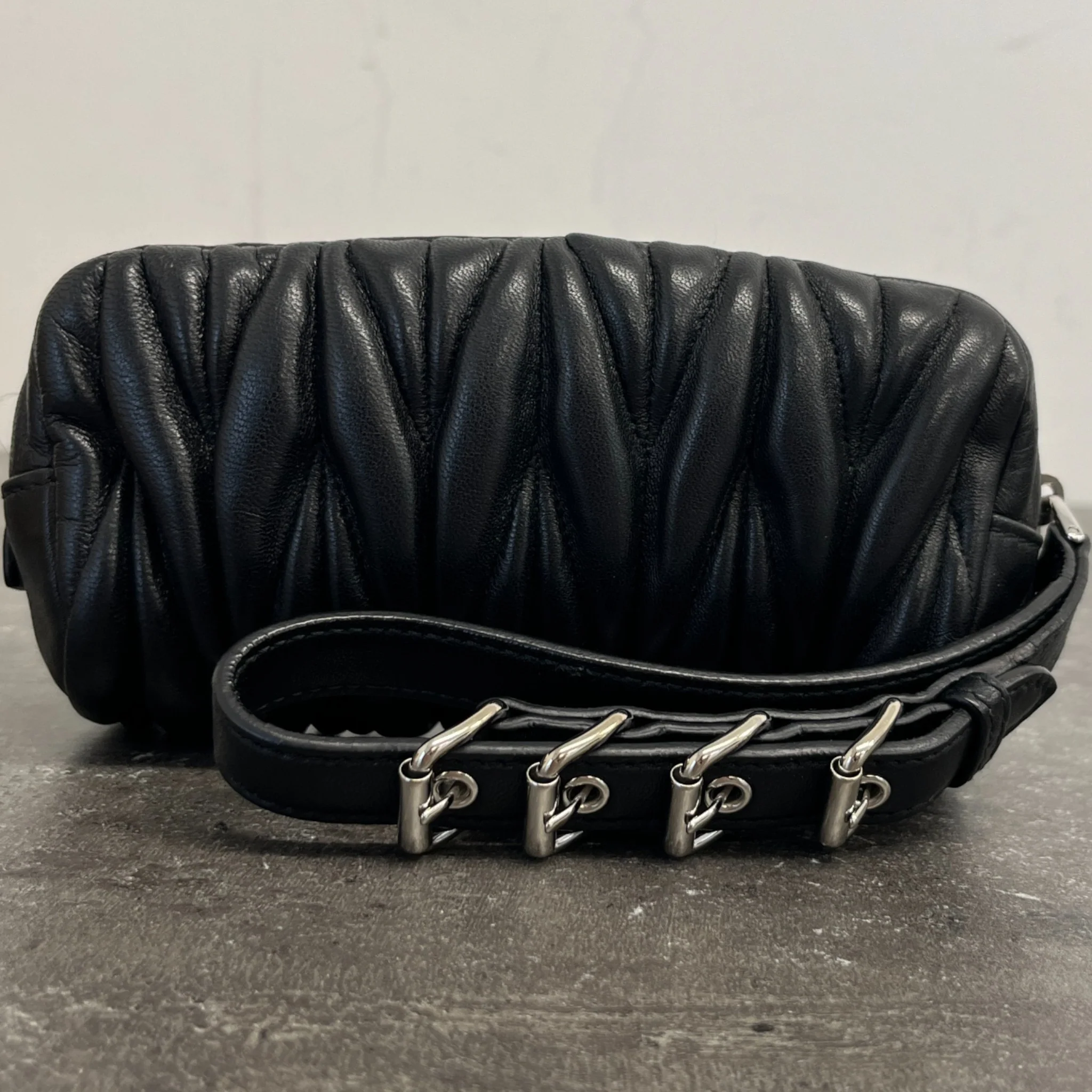 Women's Matelasse Leather Wristlet Purse Black - Image 12