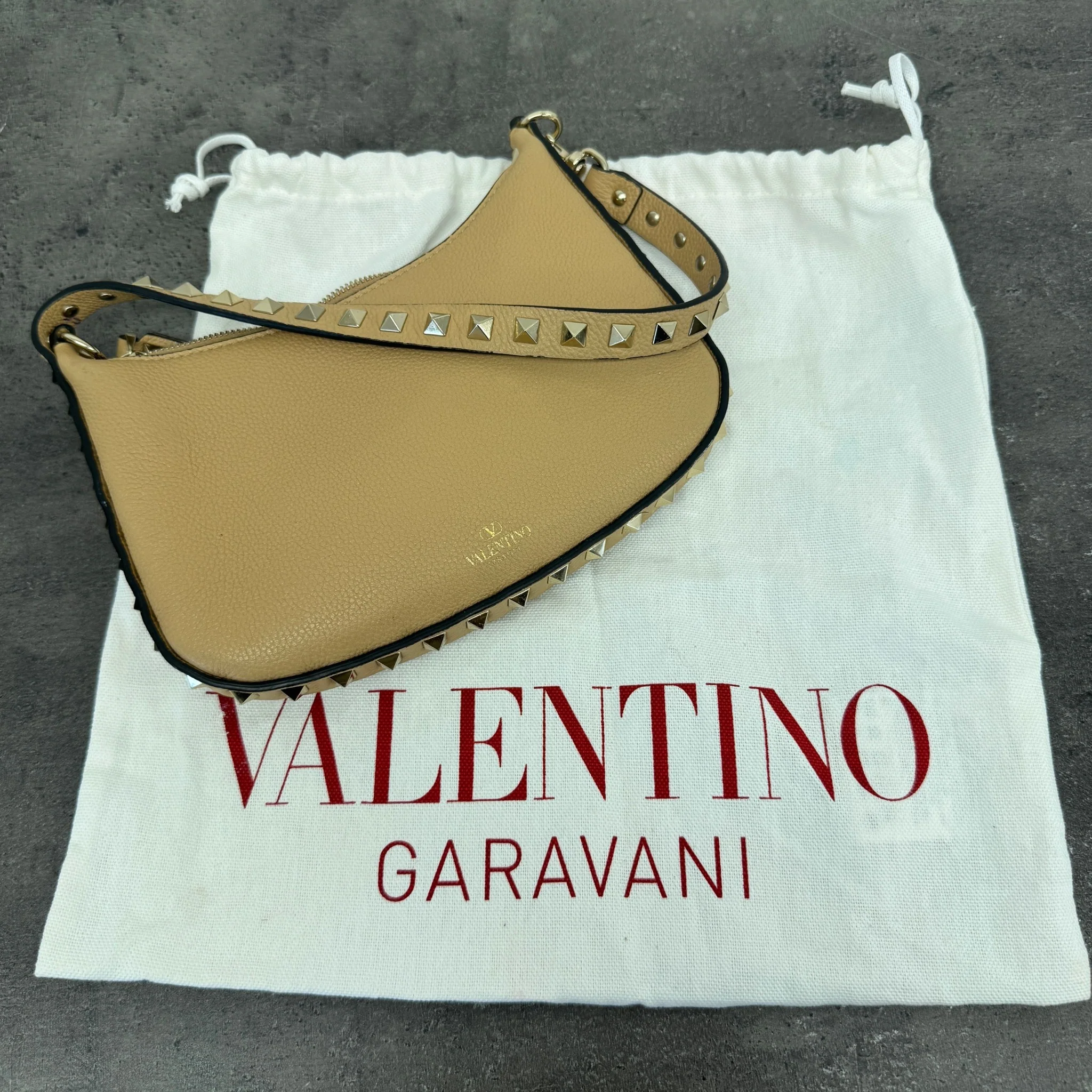 Women's Mini Rockstud Hobo Bag Beige - Image 13