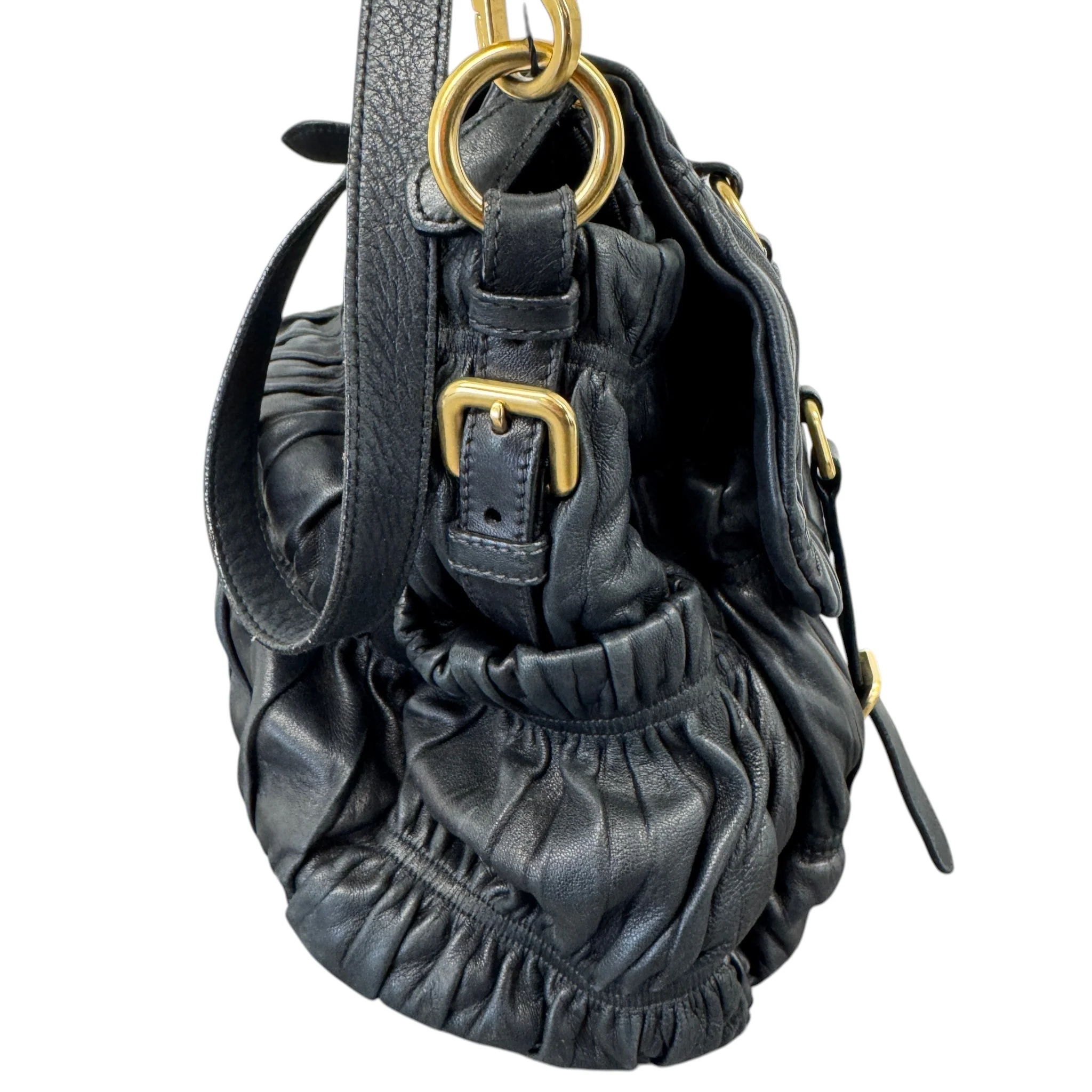 Women's Nappa Gaufre Messenger Bag Black - Image 6