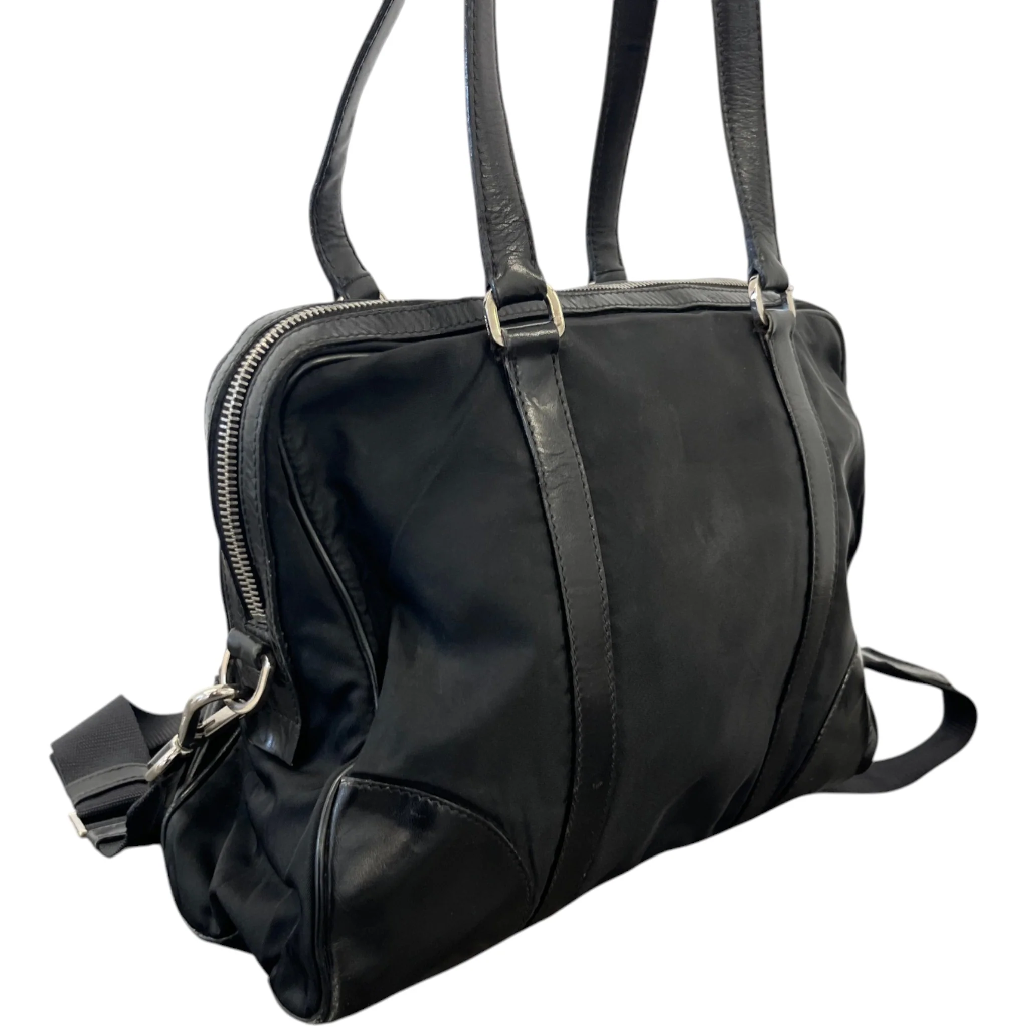 Women's Nylon Tessuto Shoulder Bag Black - Image 9